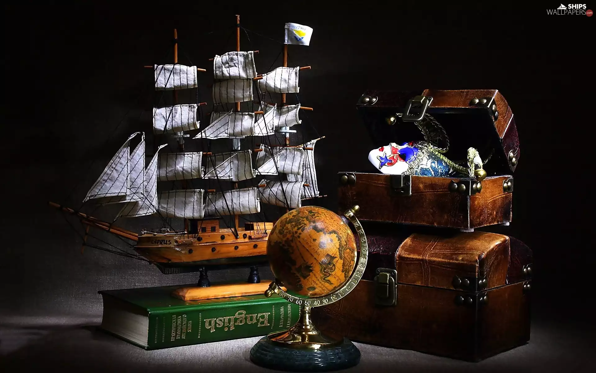 Book, Ship, globe, sailing vessel, Navy, trunks, decoration