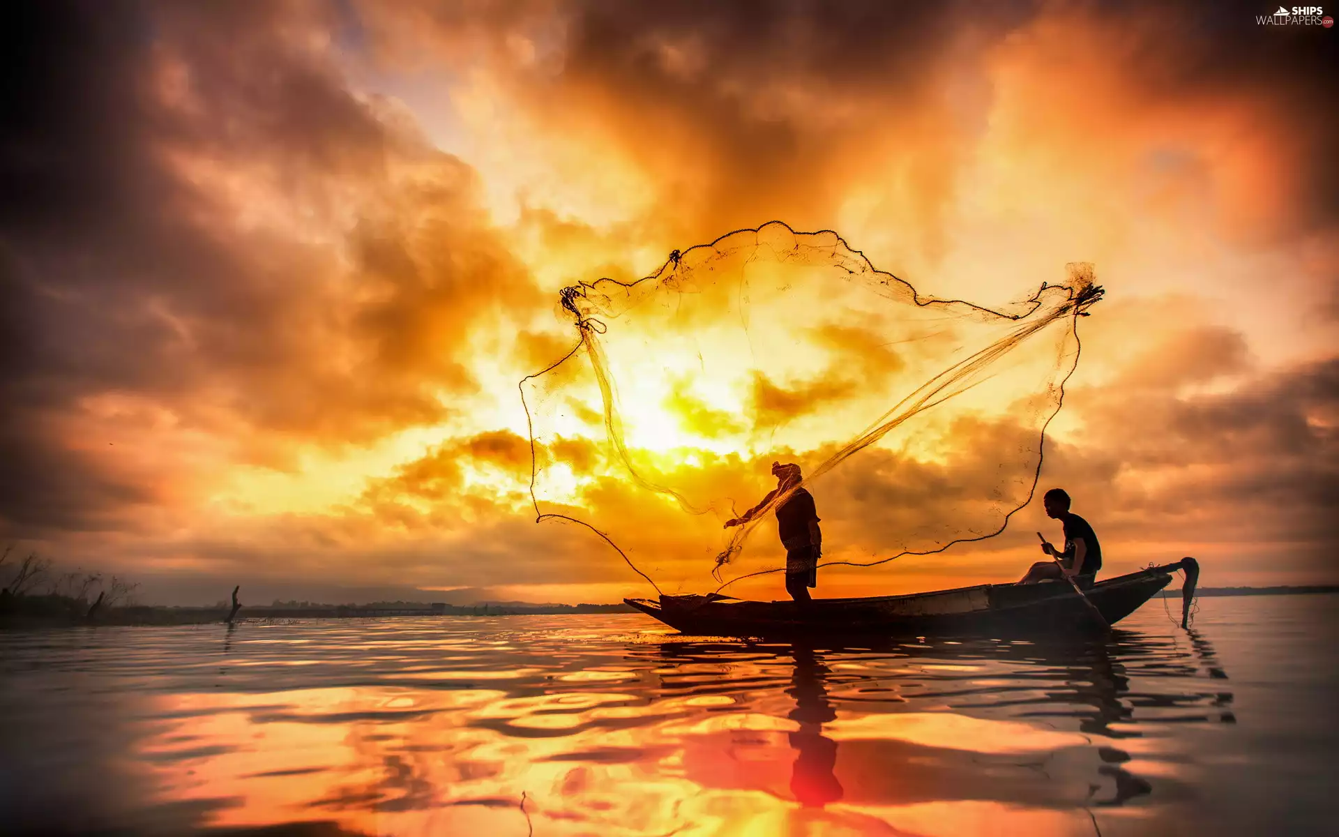 Fishermen, sea, net, Fishing, Fishing, Boat
