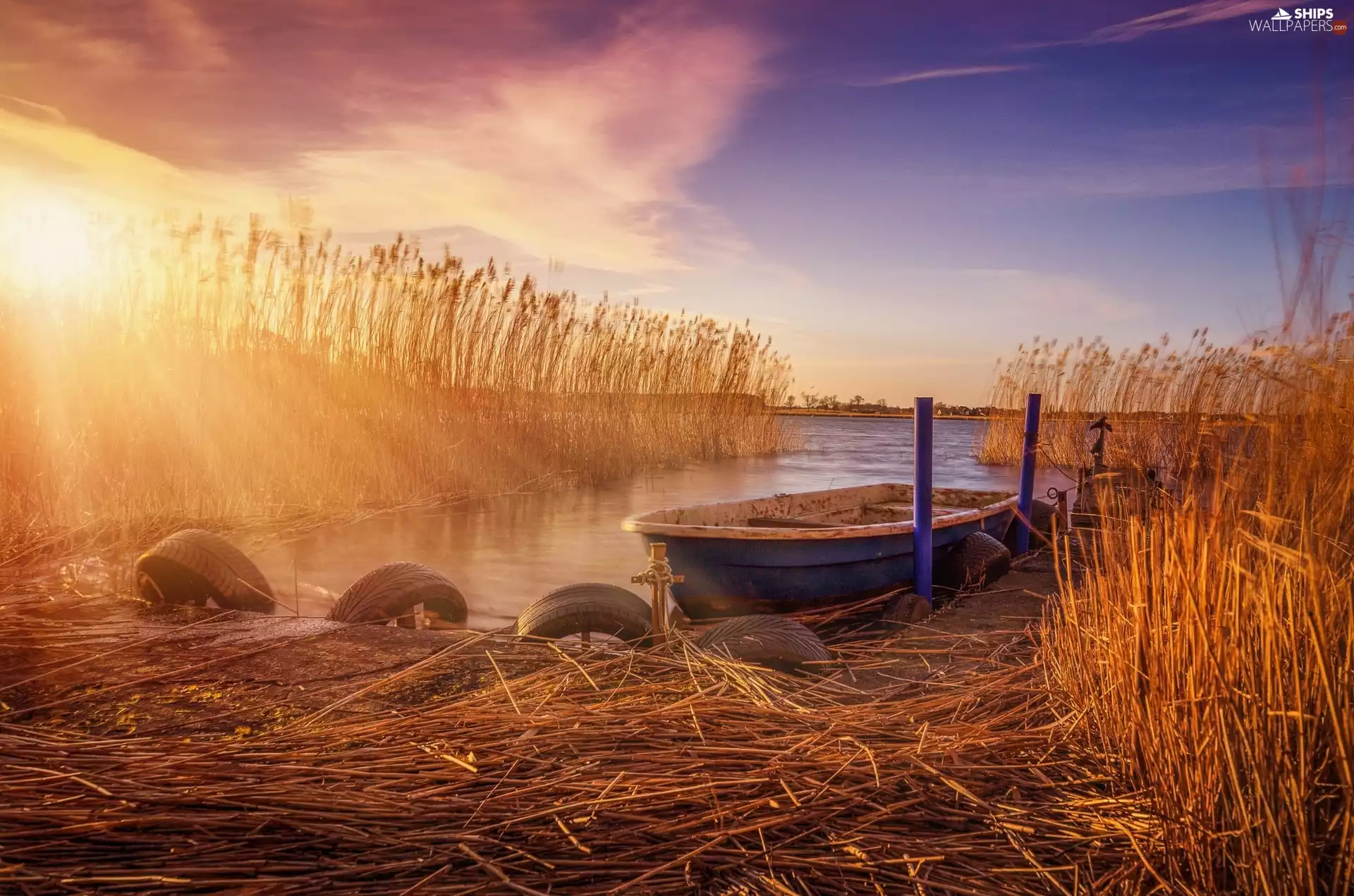 lake, Fog, bath-tub, Sunrise