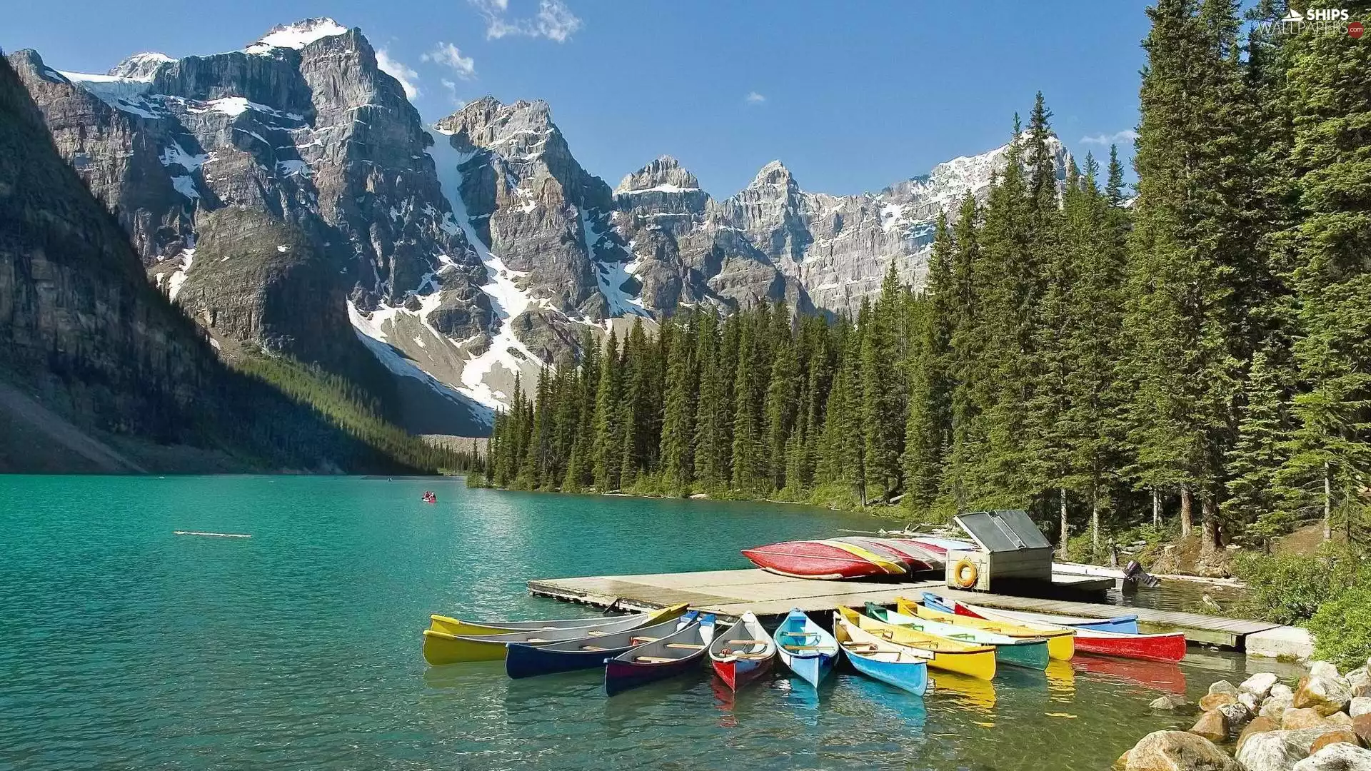 Kayak, forest, lake, Platform, Mountains
