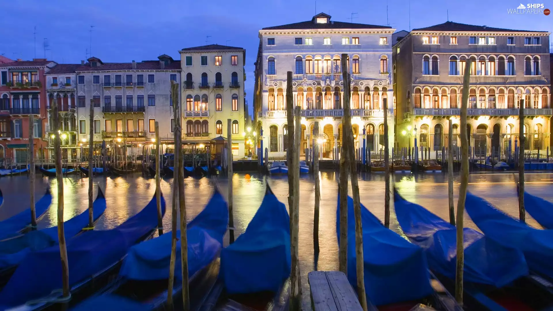 Gondolas, Venice, Night