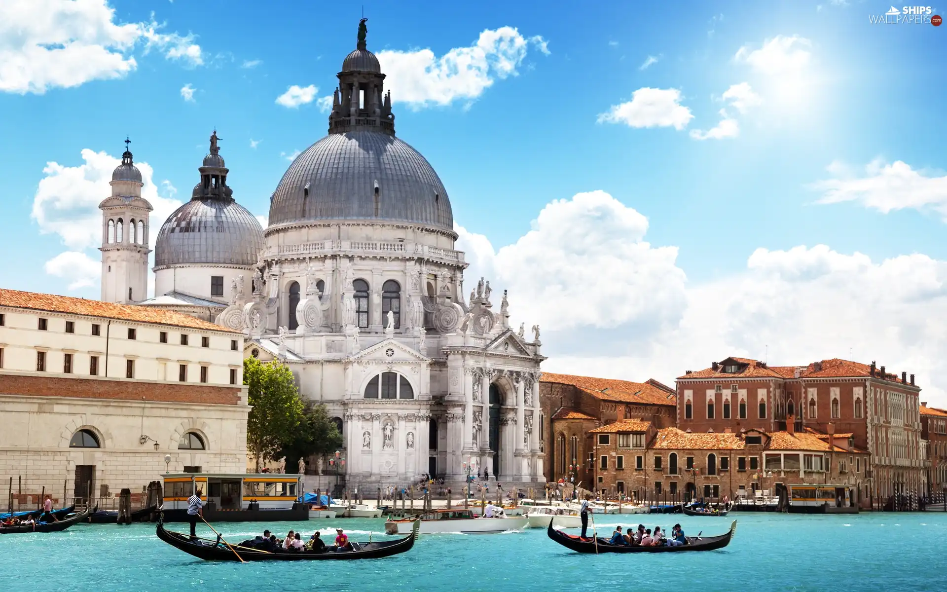 Town, basilica, Gondolas, Venice