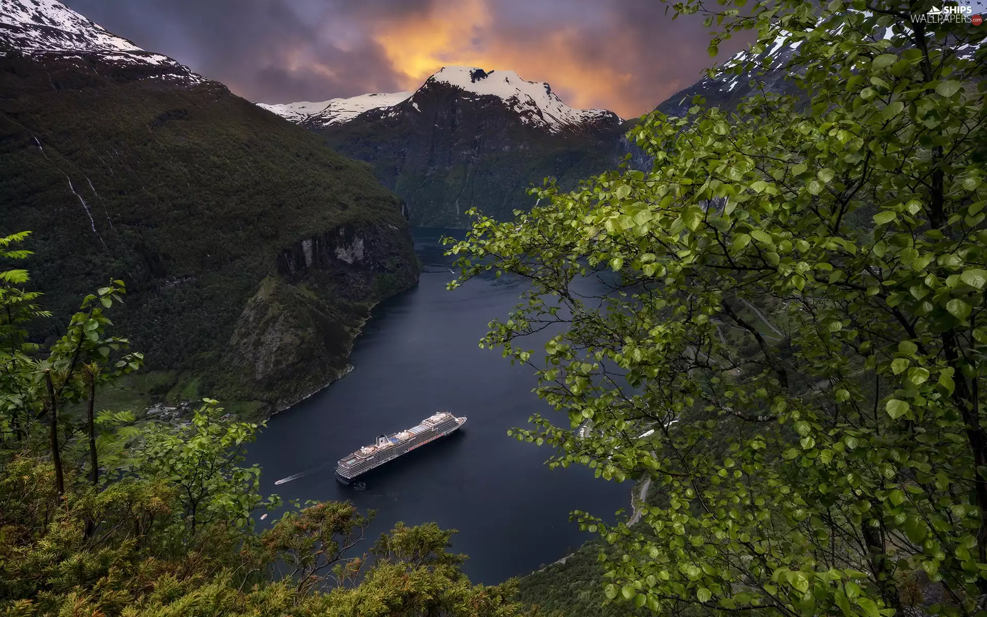 Great Sunsets, Ship MS Koningsdam, Fiord Geirangerfjord, Mountains, Norway