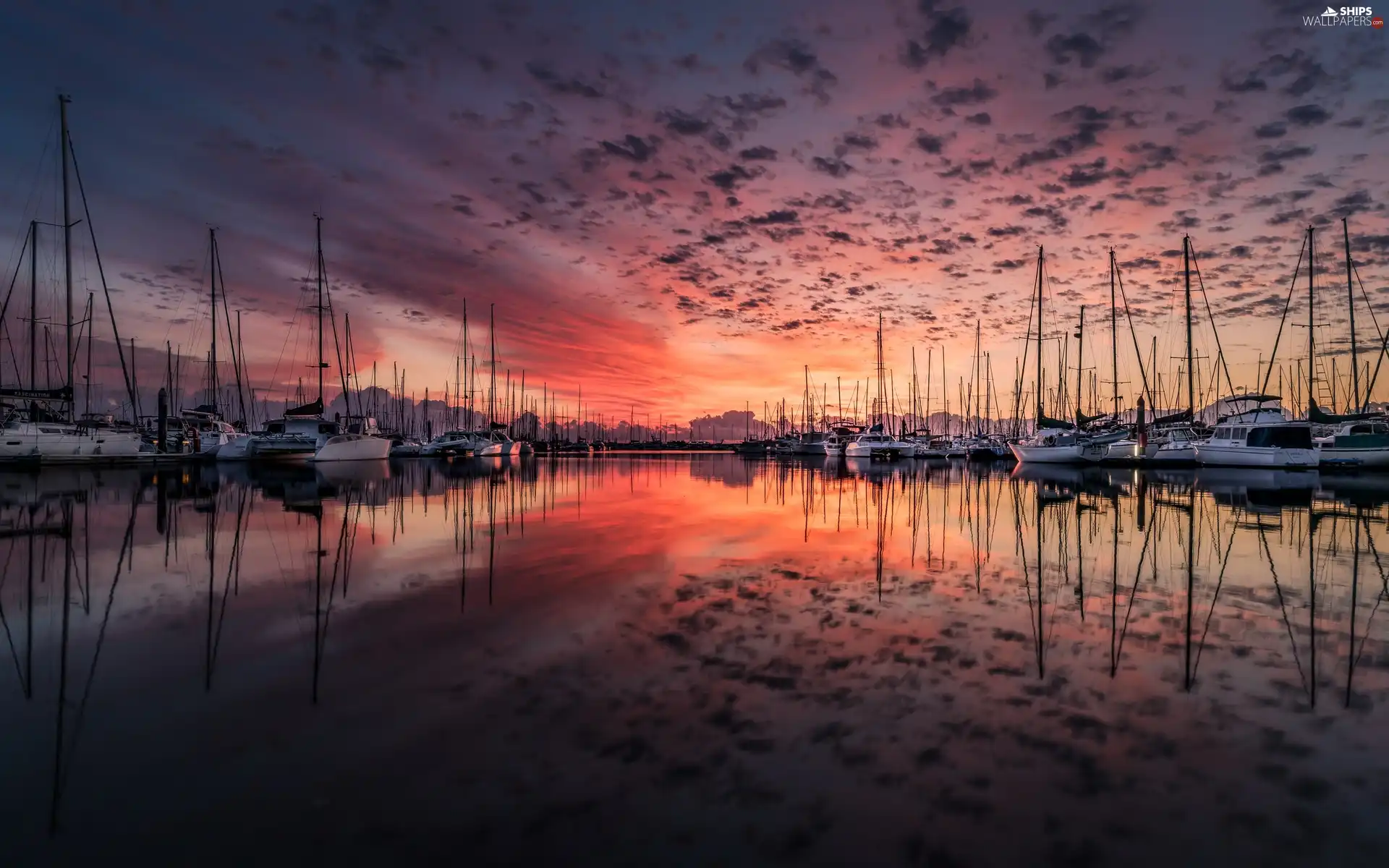 Harbour, lake, Great Sunsets, Yachts