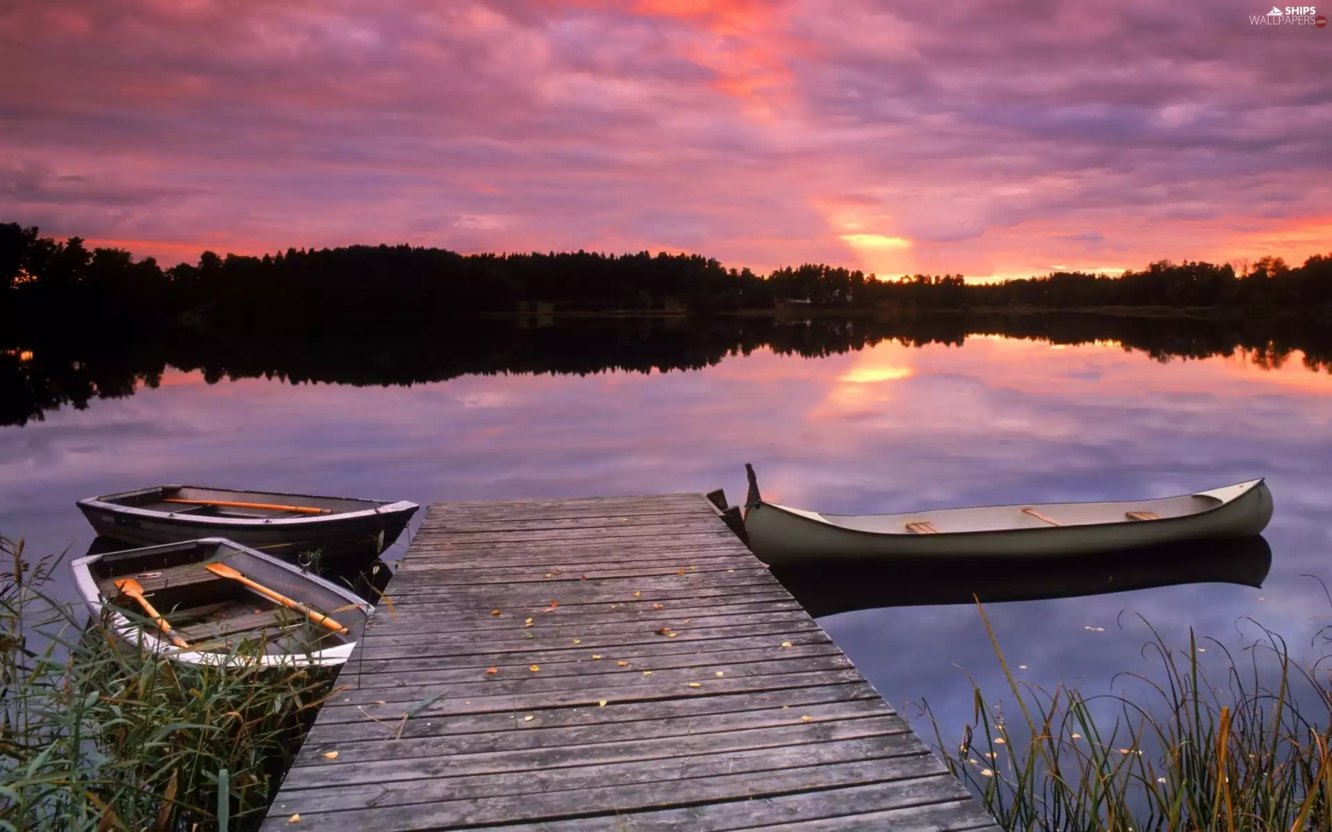 lake, Great Sunsets, Platform, Boats