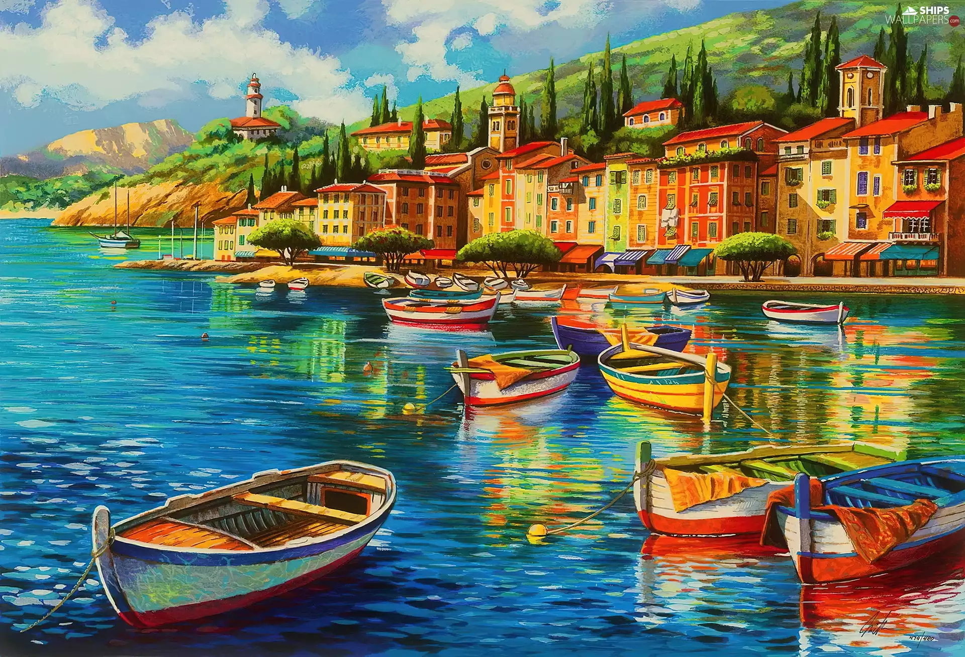 Coast, boats, Houses, Gulf