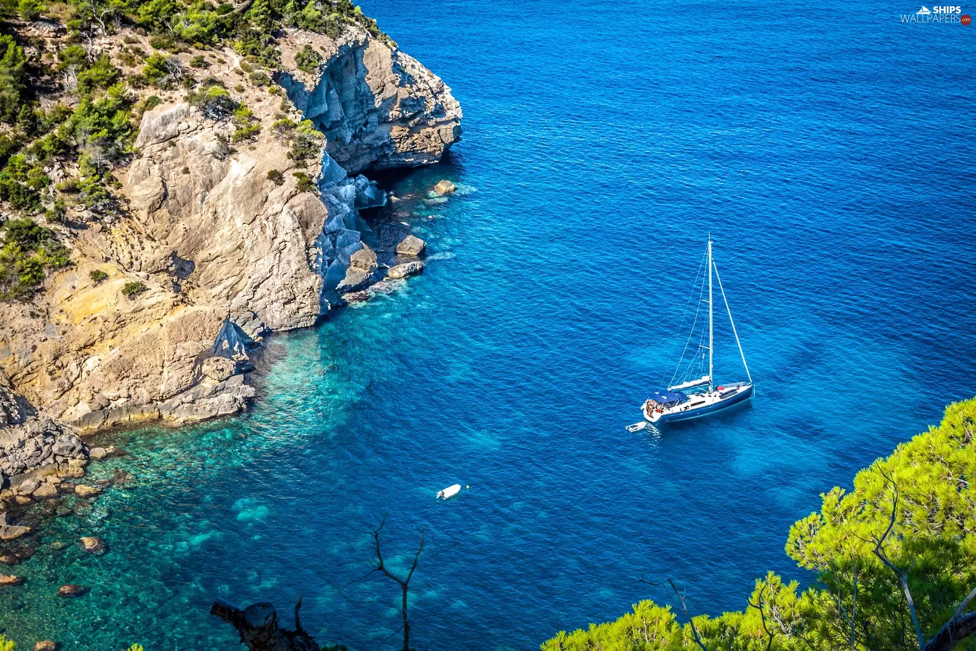 sea, rocks, Yacht, Gulf
