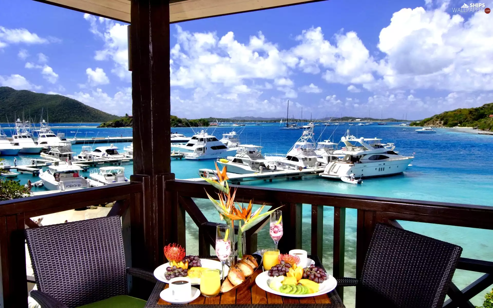 Yachts, terrace, meal, Gulf