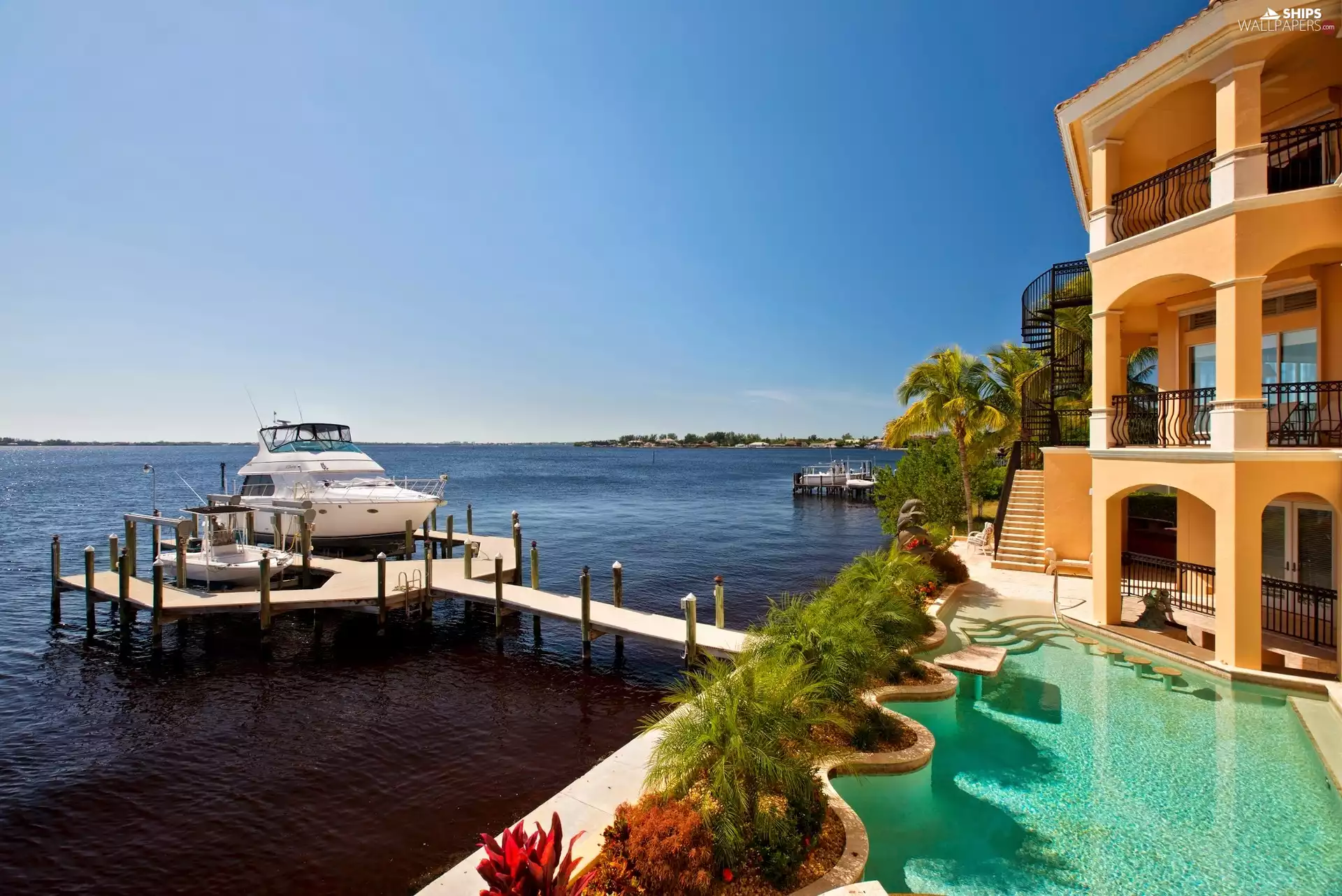Hotel hall, pier, Yacht, Pool