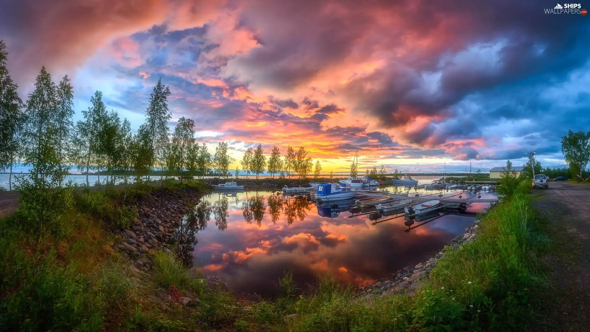 Harbour Motorboat Lake Way Viewes Clouds Great Sunsets Trees