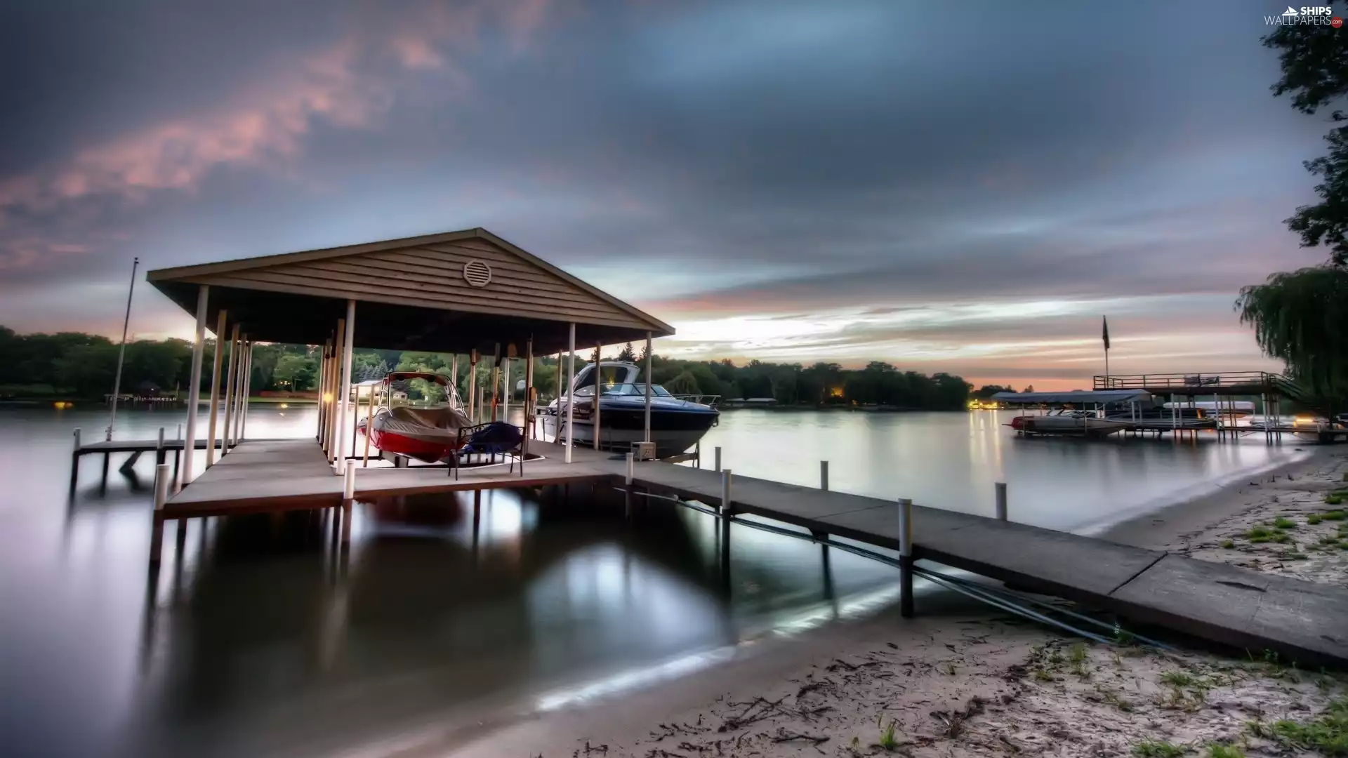 Harbour, motorboat, Platform