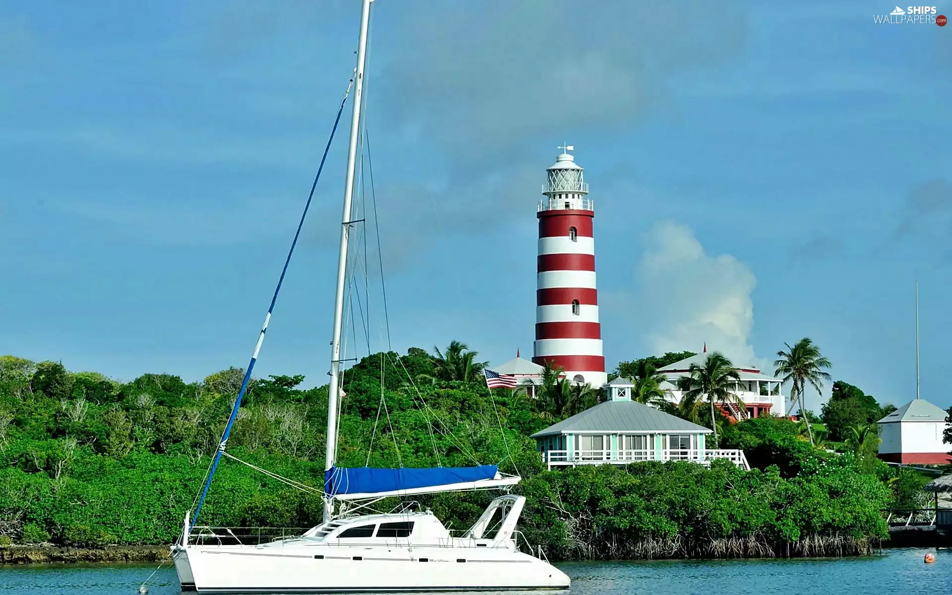 Hope, village, Town, Houses, sea, Yacht, maritime, VEGETATION, Lighthouse