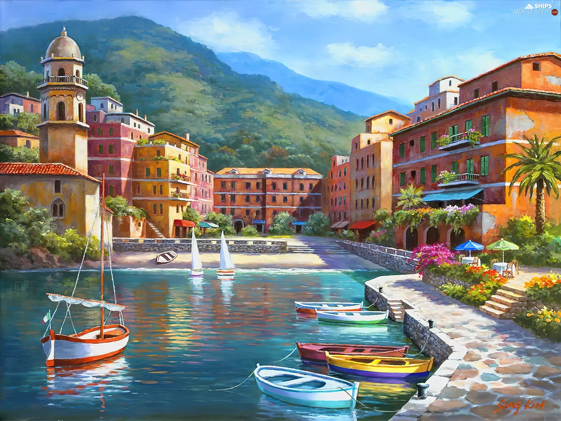 Coast, Gulf, boats, Houses