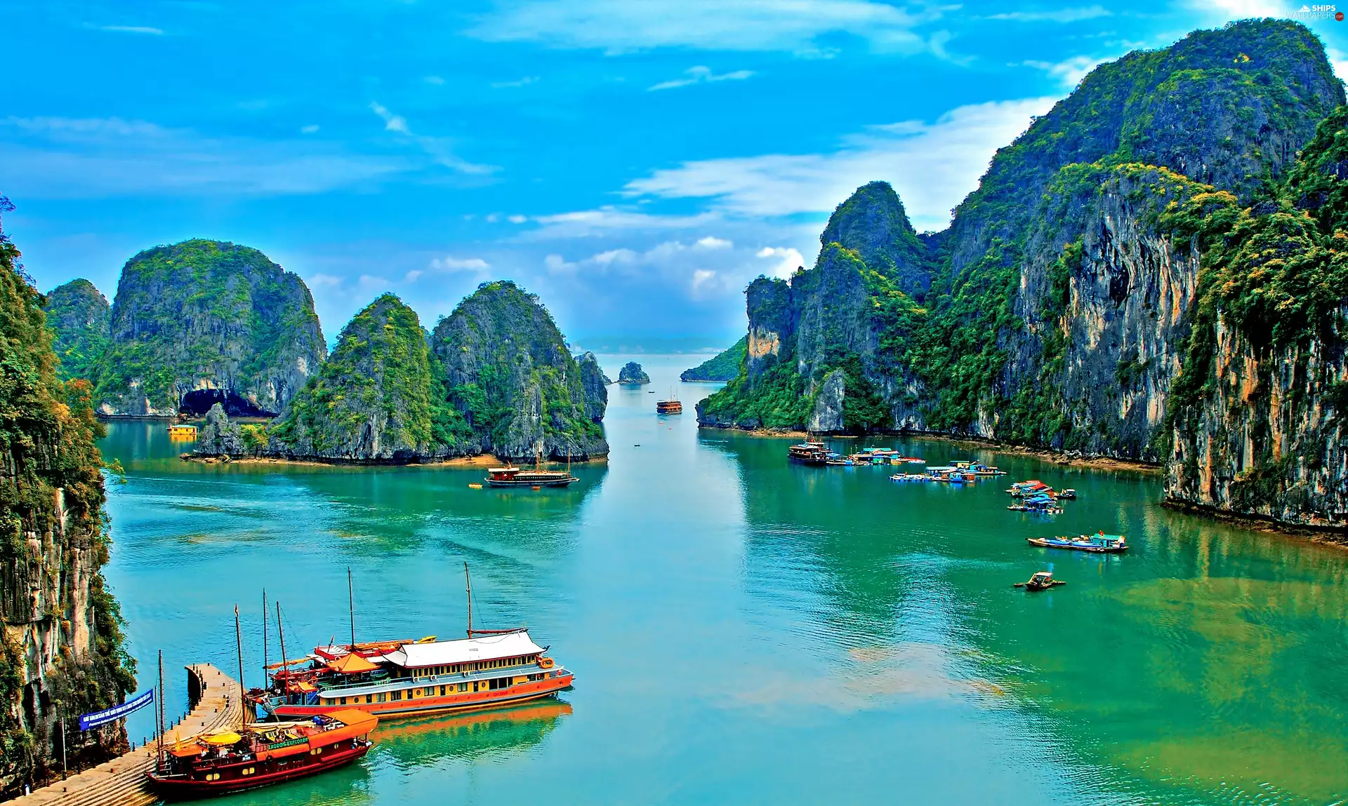 vessels, Rocky, Gulf, Islets, sea, Boats, Halong