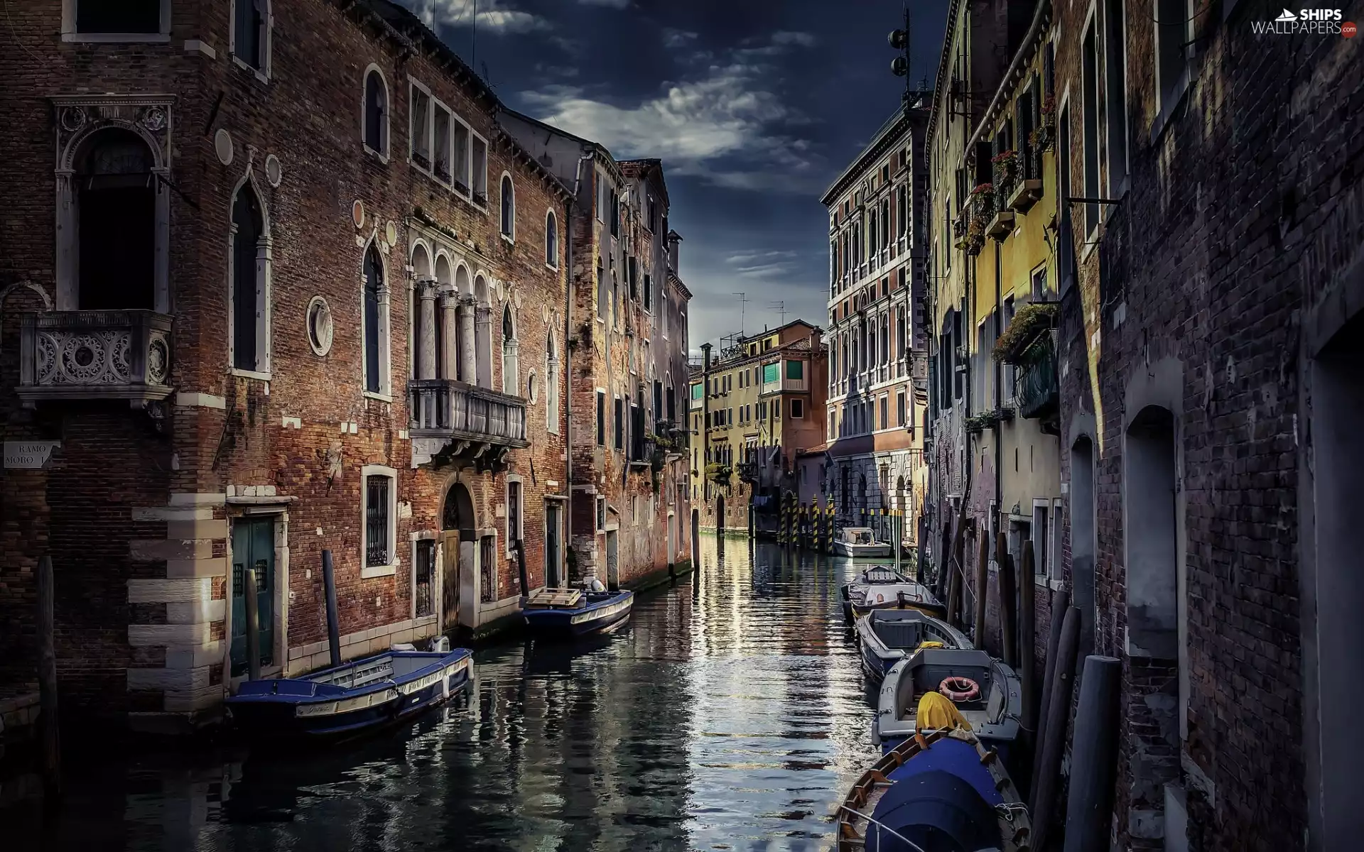 Houses, canal, Venice, Italy, twilight, Boats