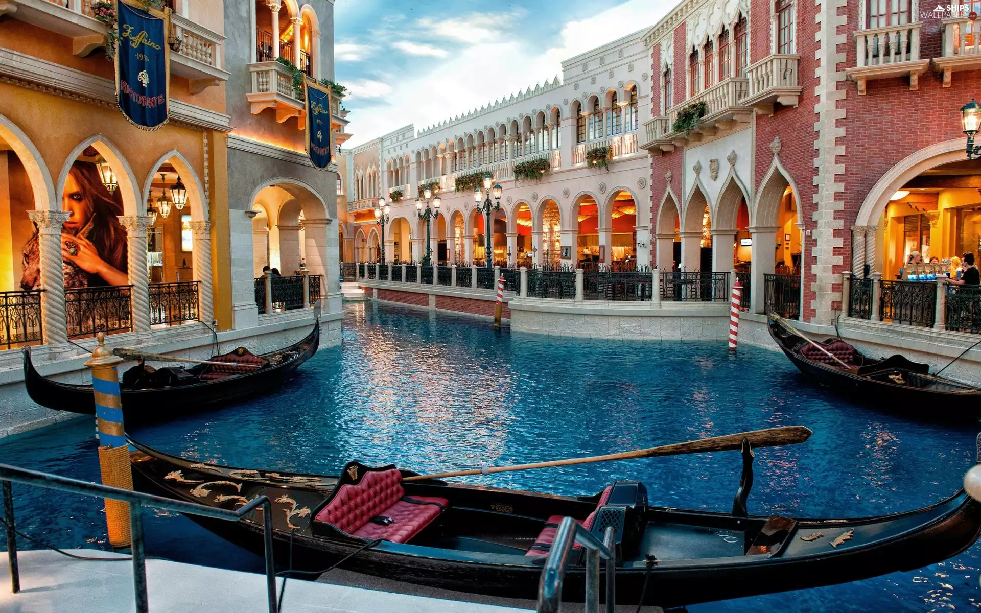 Venice, Italy, canal, buildings, Gondolas