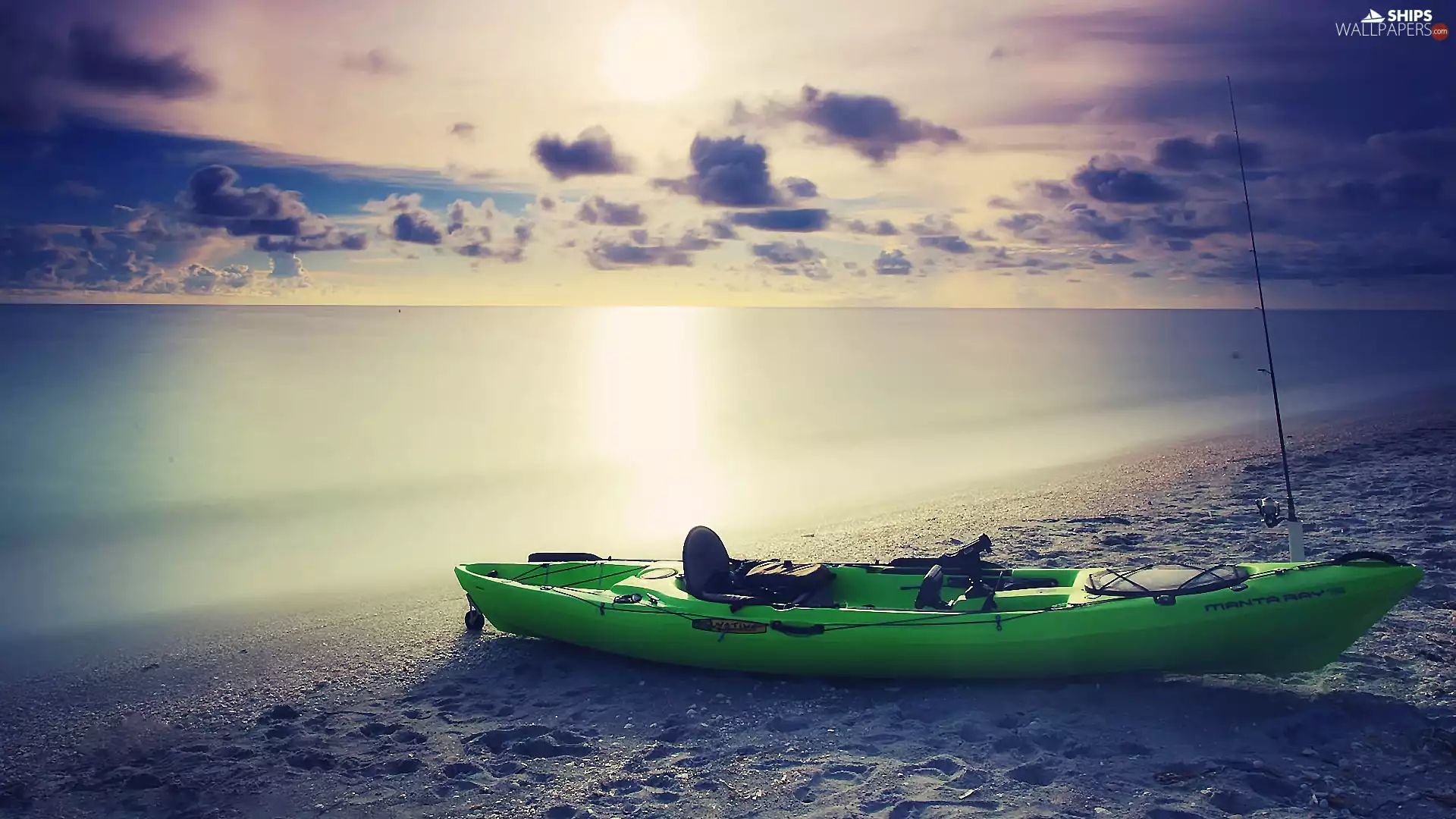 clouds, Kayak, coast, Sky, sea