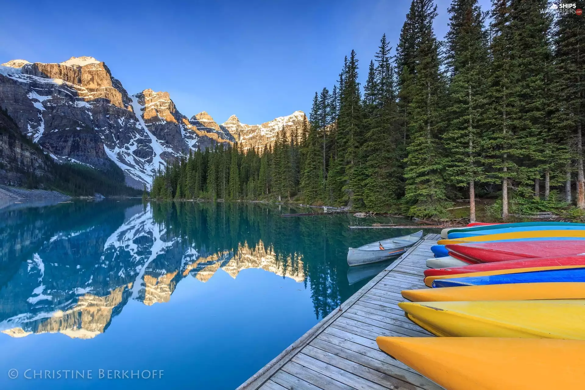 lake, Mountains, forest, Kayaks