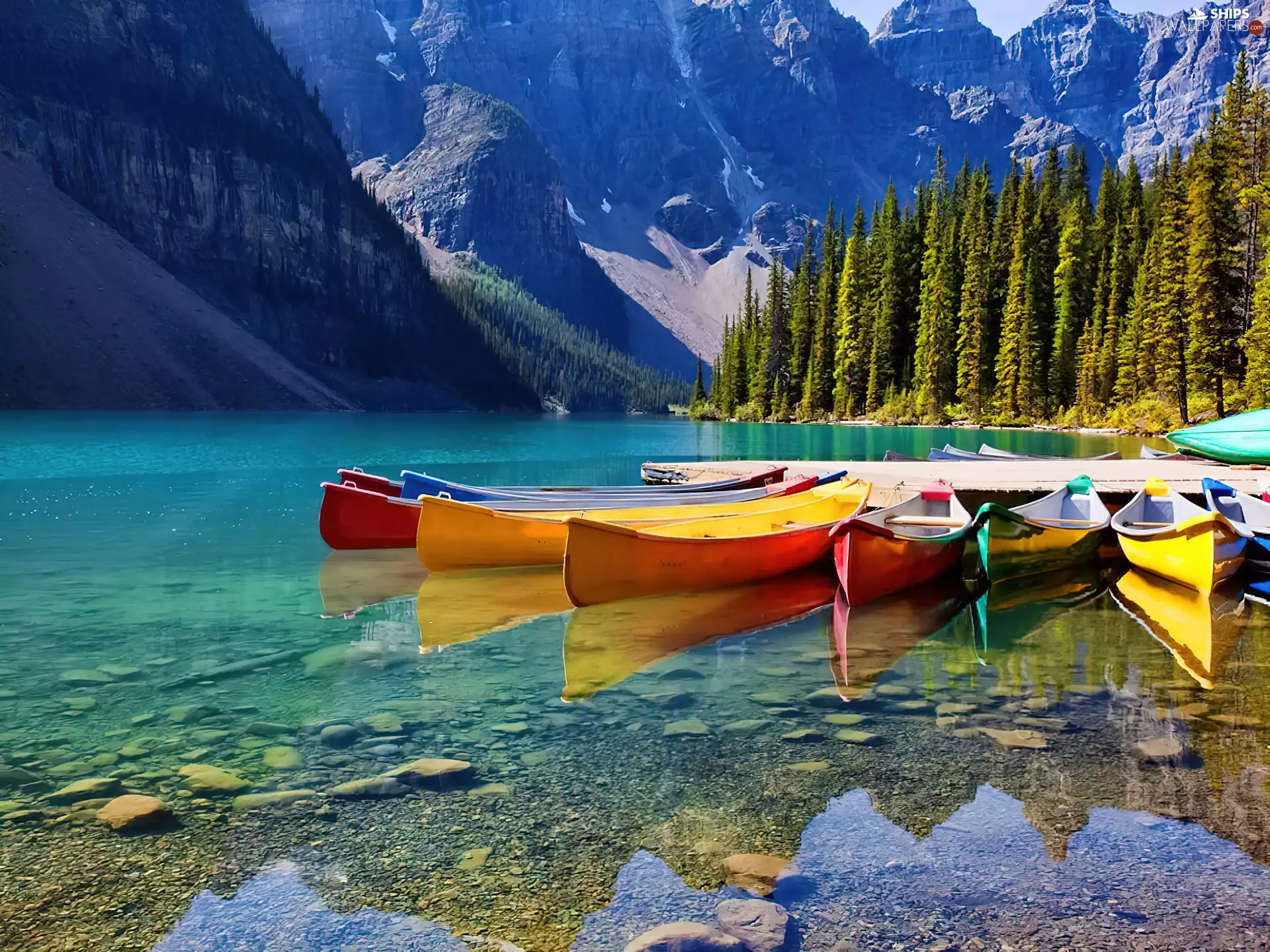 lake, forest, Mountains, Kayaks