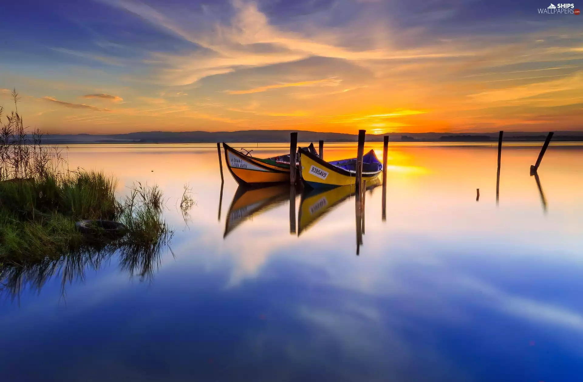 lake, Portugal, Boats, Great Sunsets, Laguna Ria de Aveiro, Murtosa