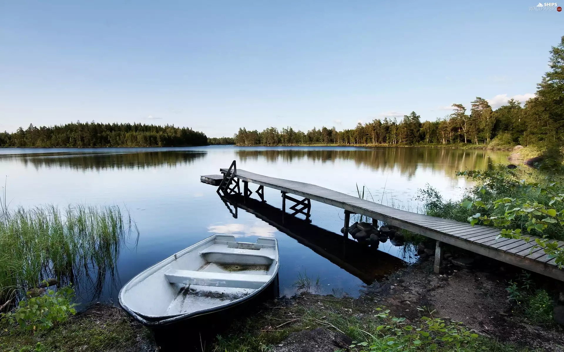 Boat, Platform, forest, lake