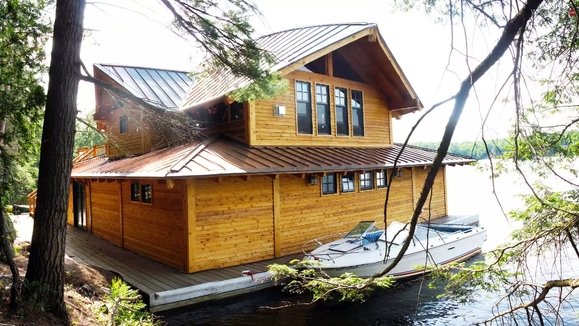 lake, house, Boat