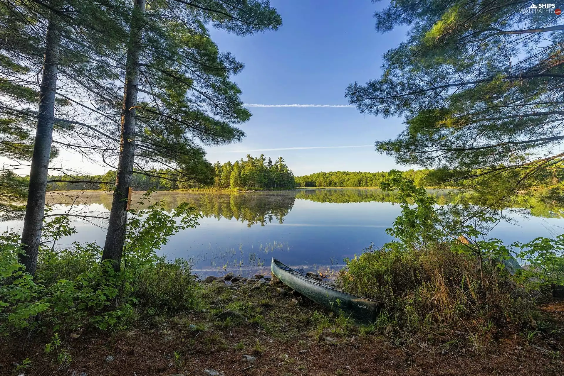 Boat, trees, viewes, lake
