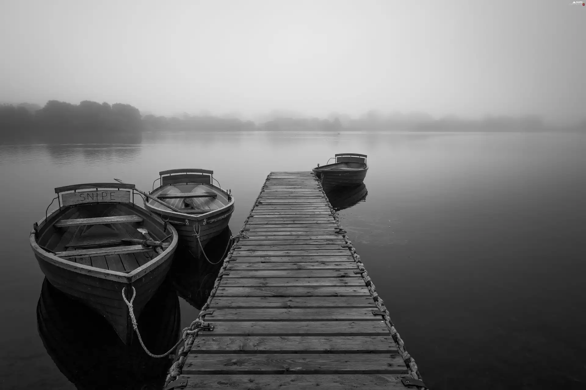 Boat, black, White, lake