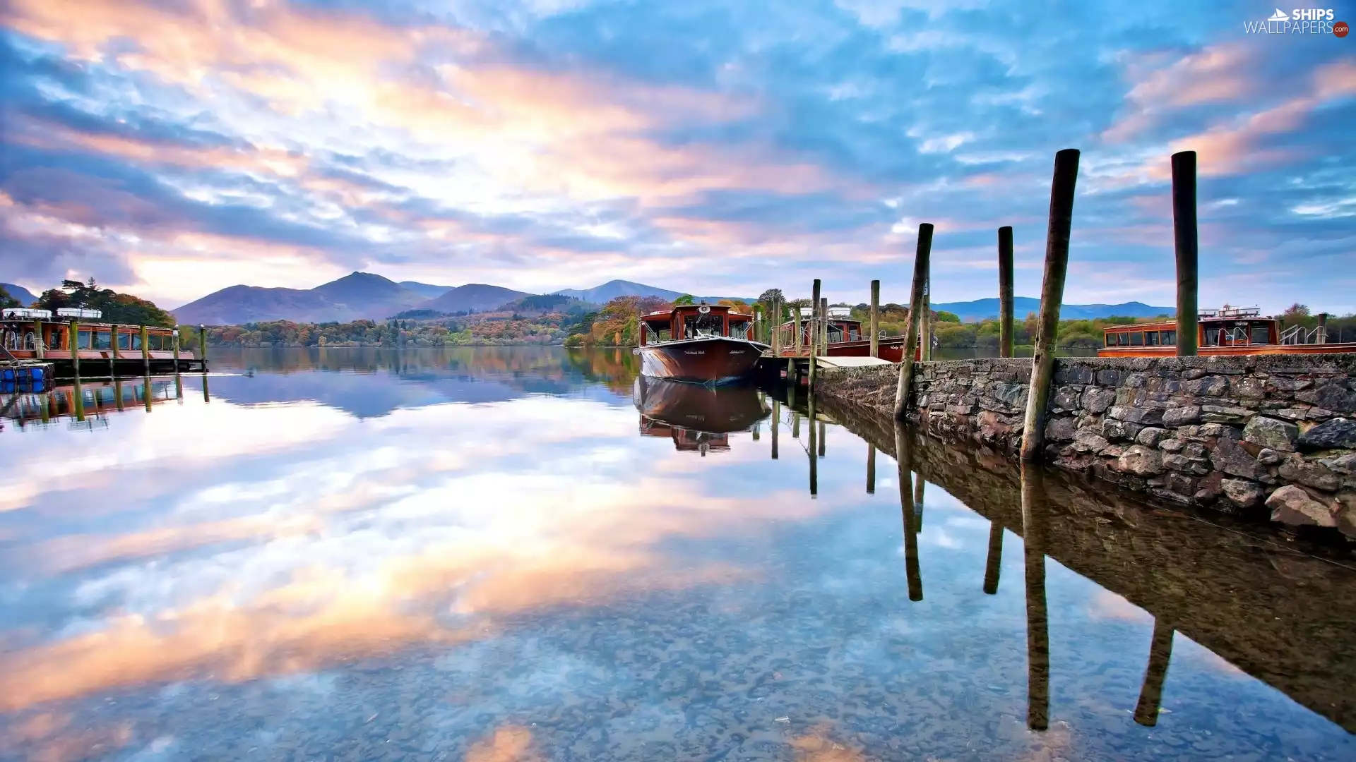 boats, stone, Platform, lake
