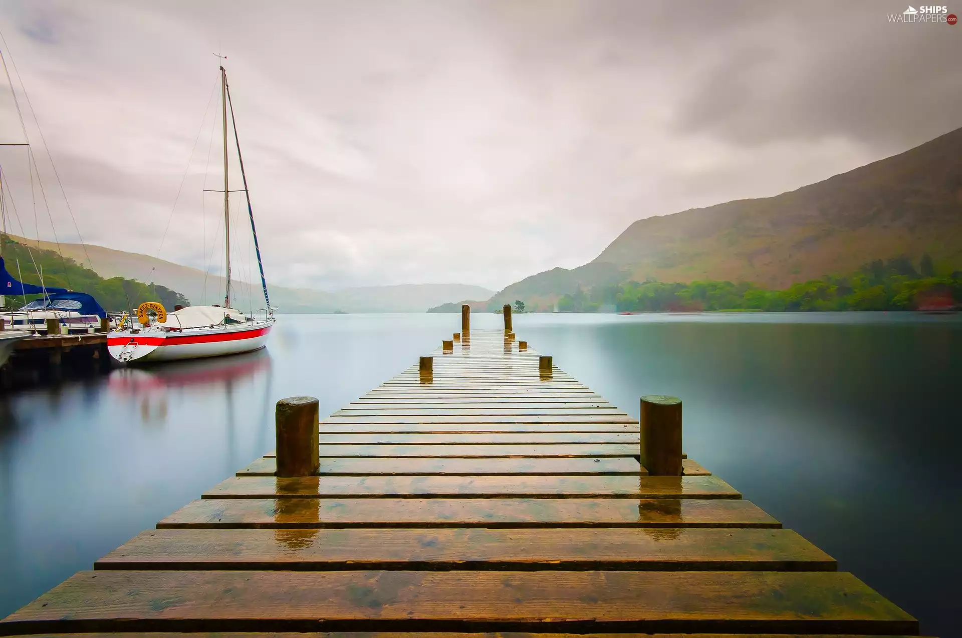 Gory, Boats, pier, lake