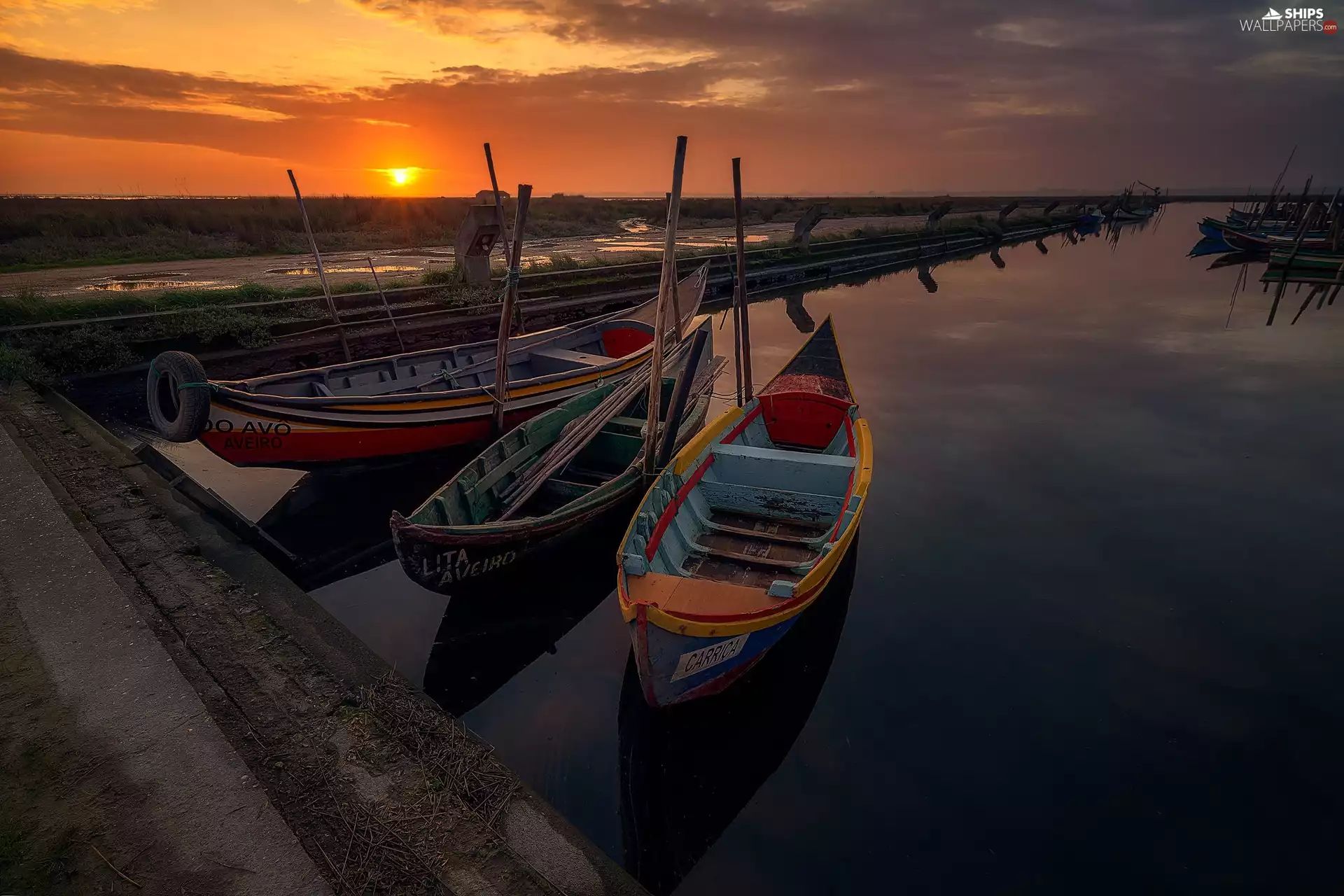 boats, lake, Great Sunsets, Harbour