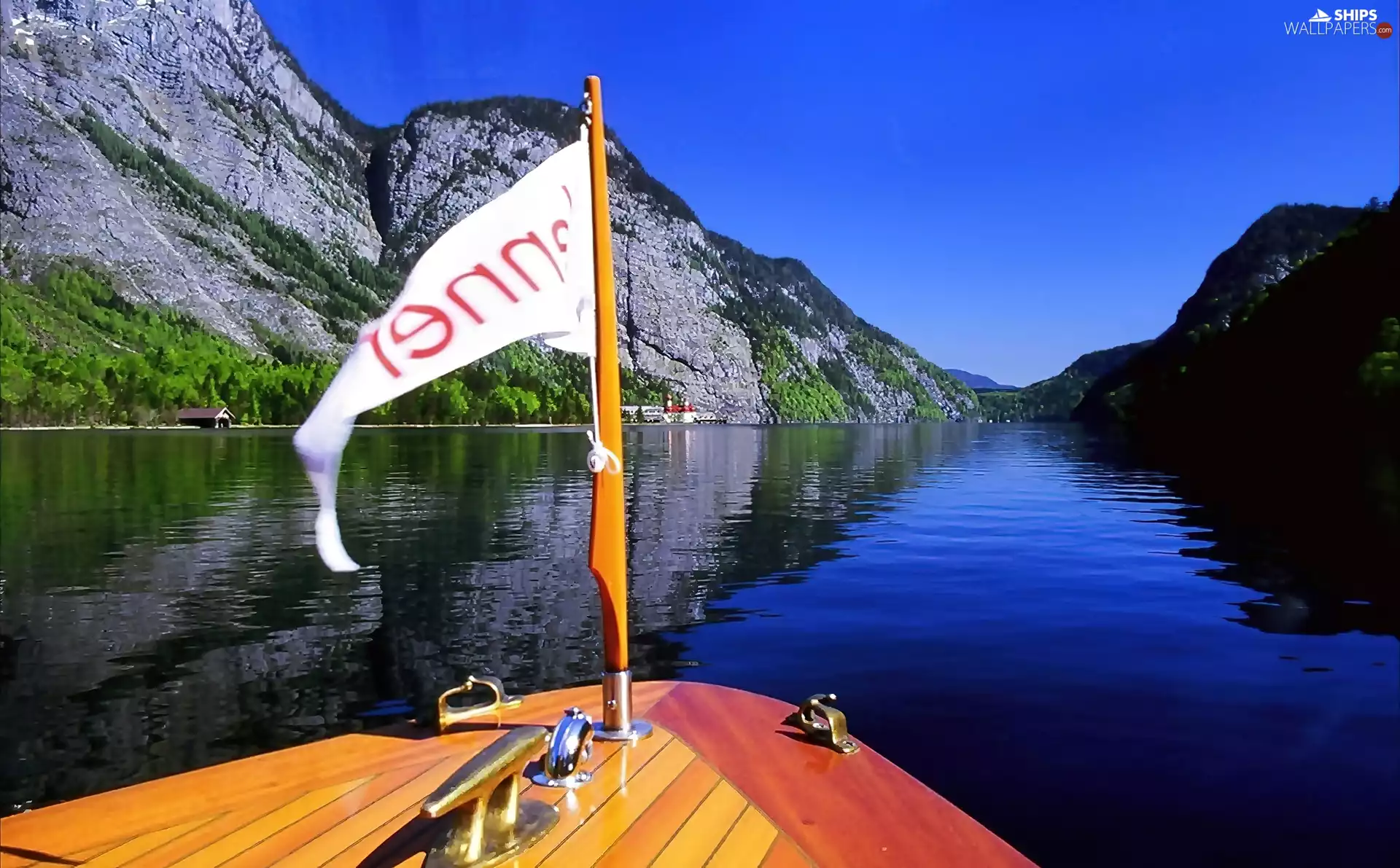 Mountains, poop, Boat, lake