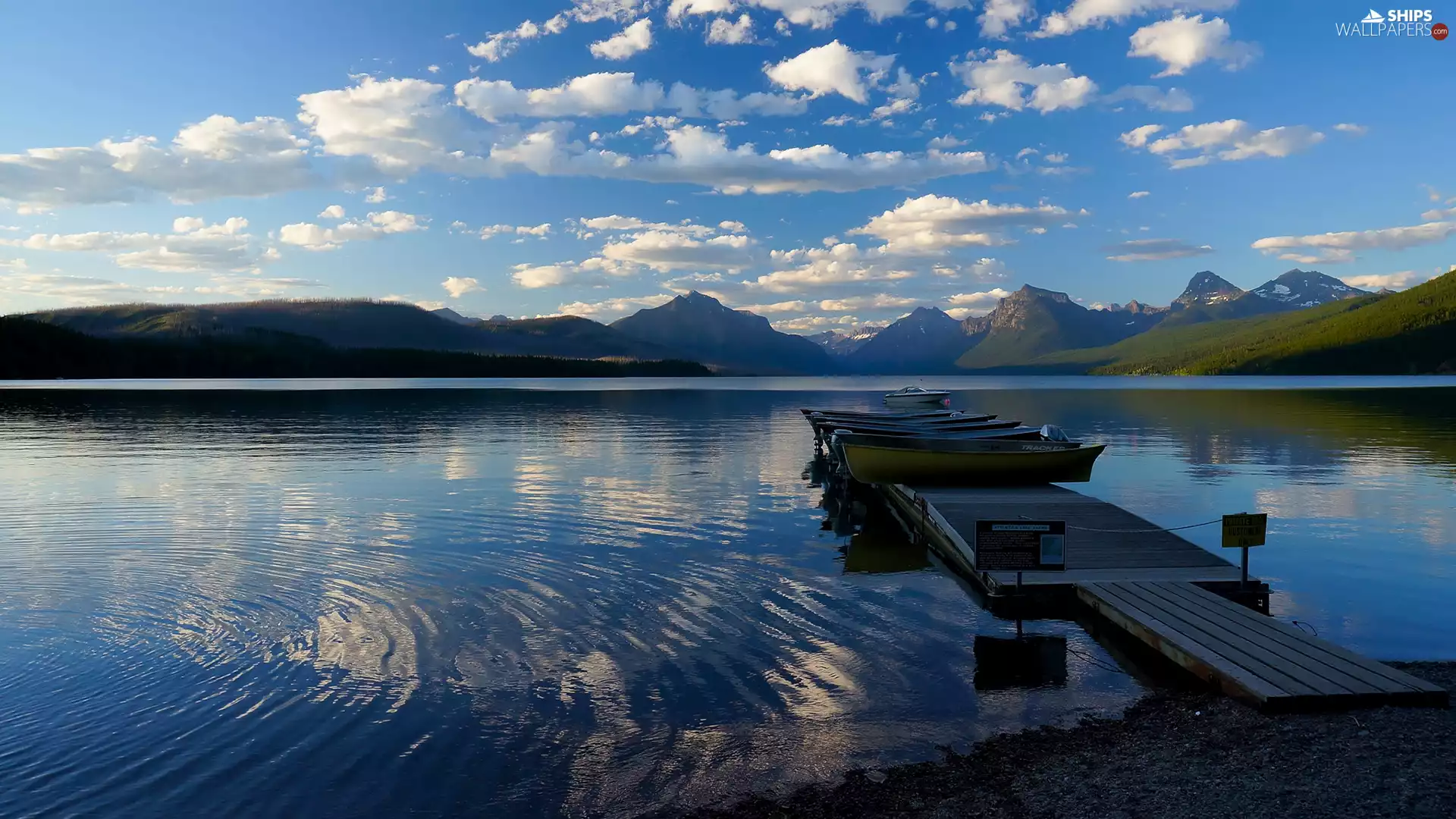 Glacier National Park, The United States, Platform, boats, McDonald Lake, Montana State