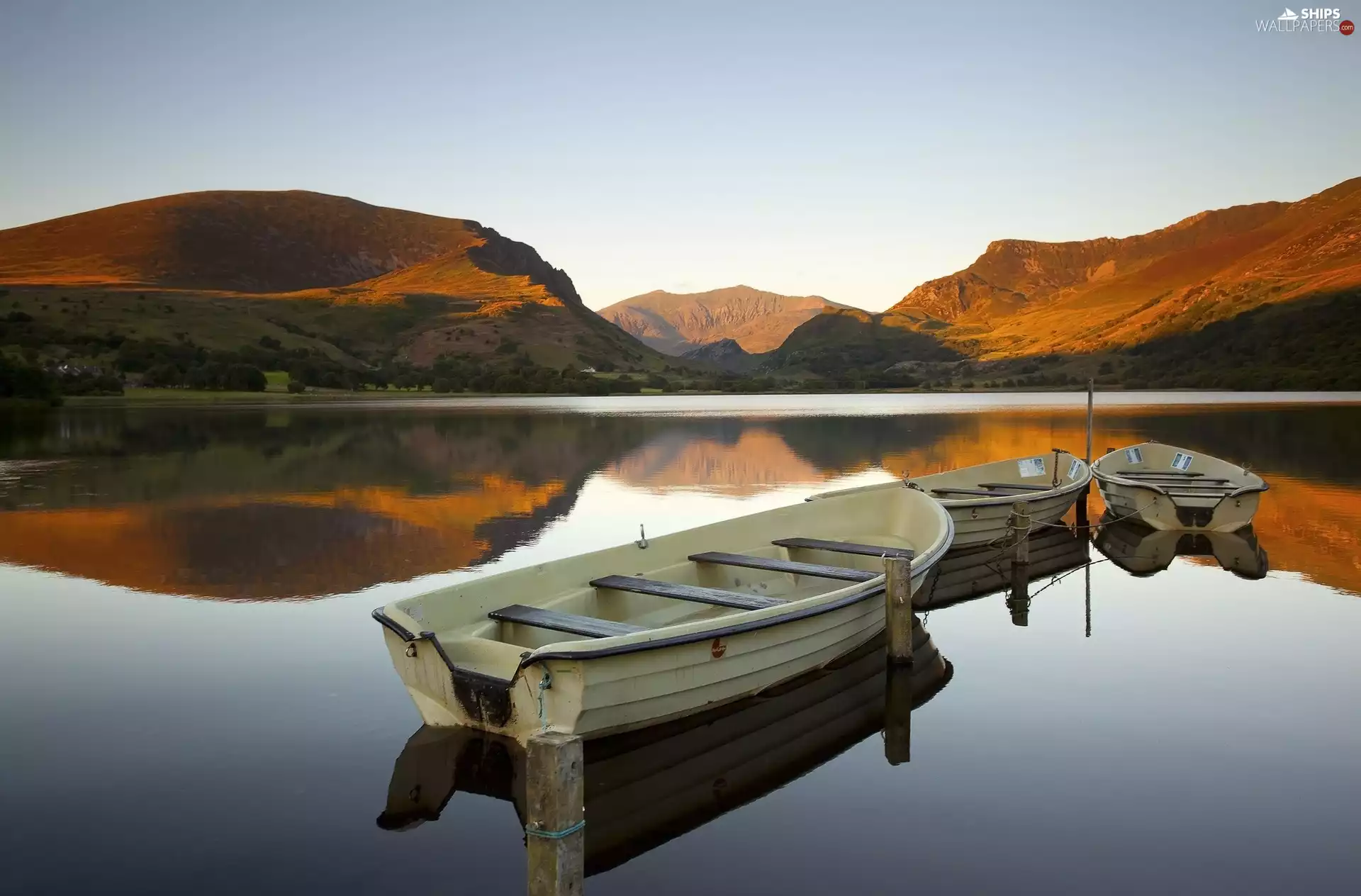 Sky, Gory, Boats, lake