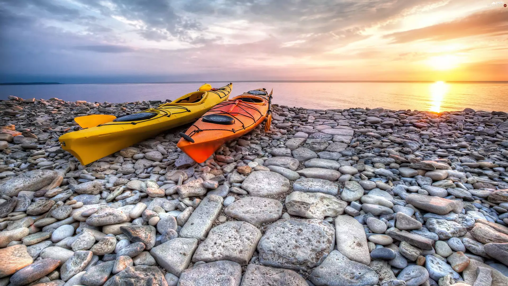 lake, Kayaks, Stones