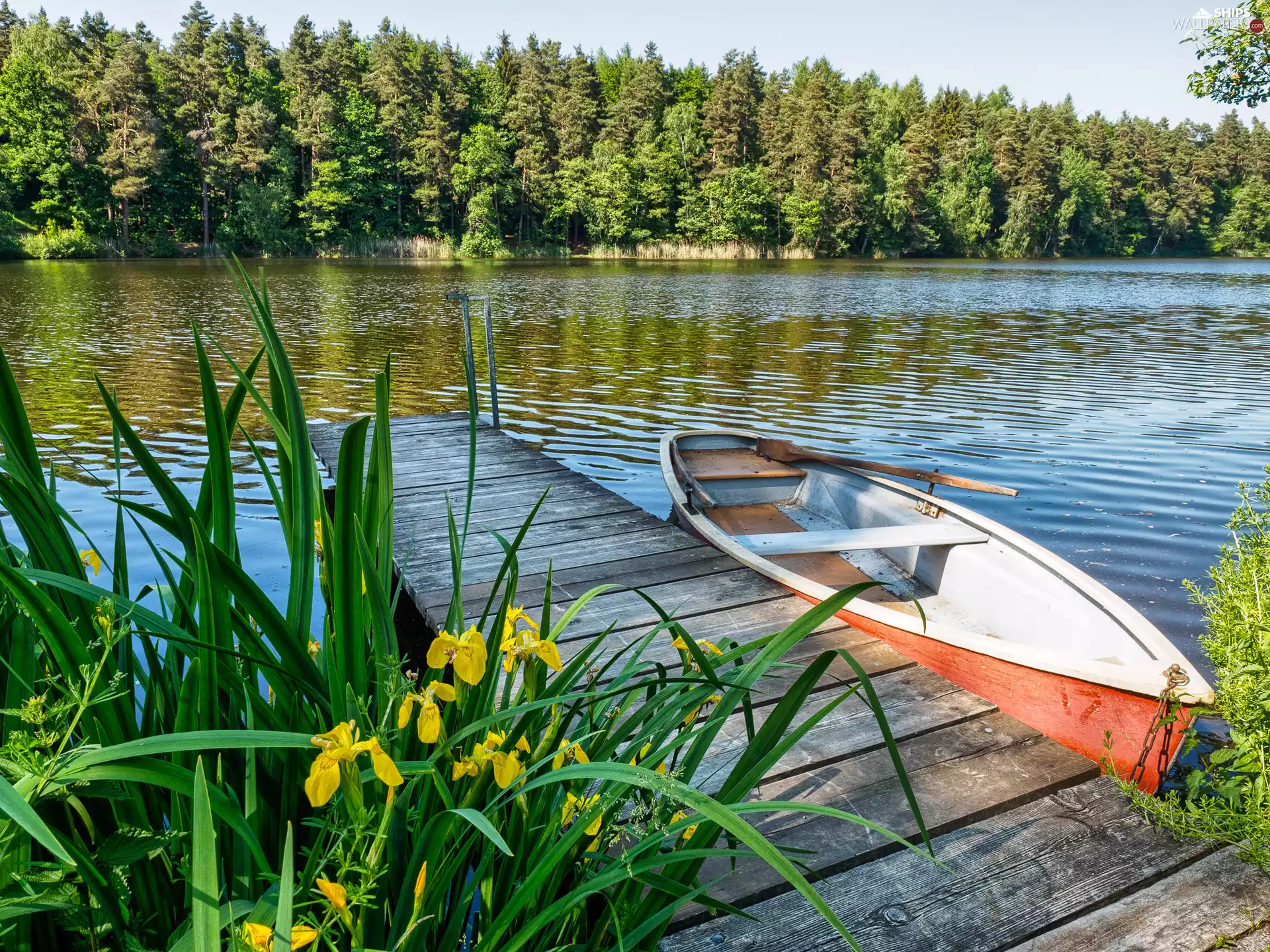summer, Platform, Boat, lake