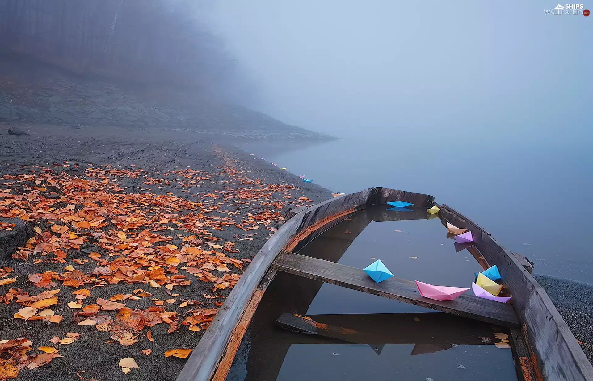 lake, Leaf, Paper, boats, Boat