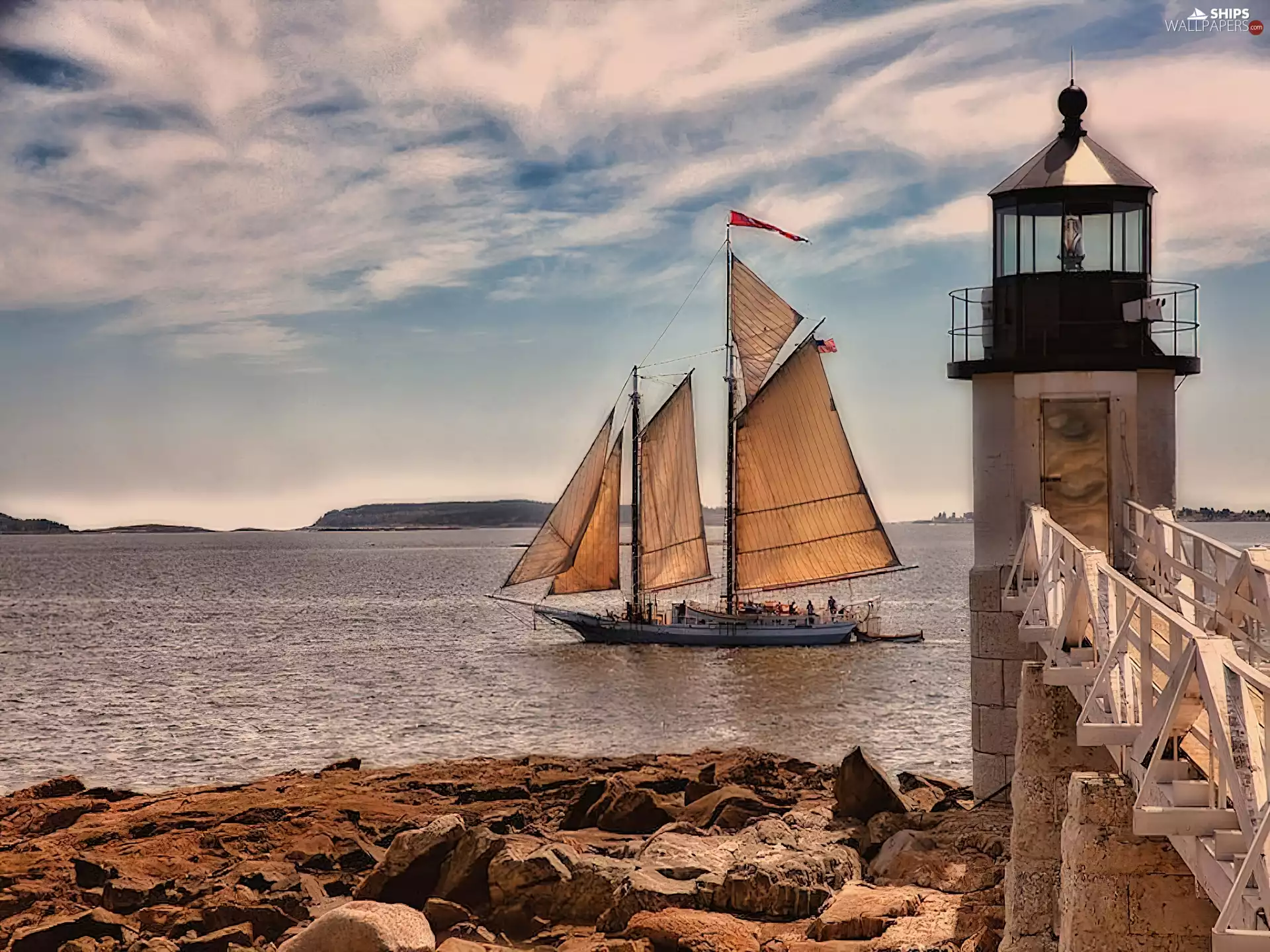 sea, Lighthouse, maritime, sailing vessel