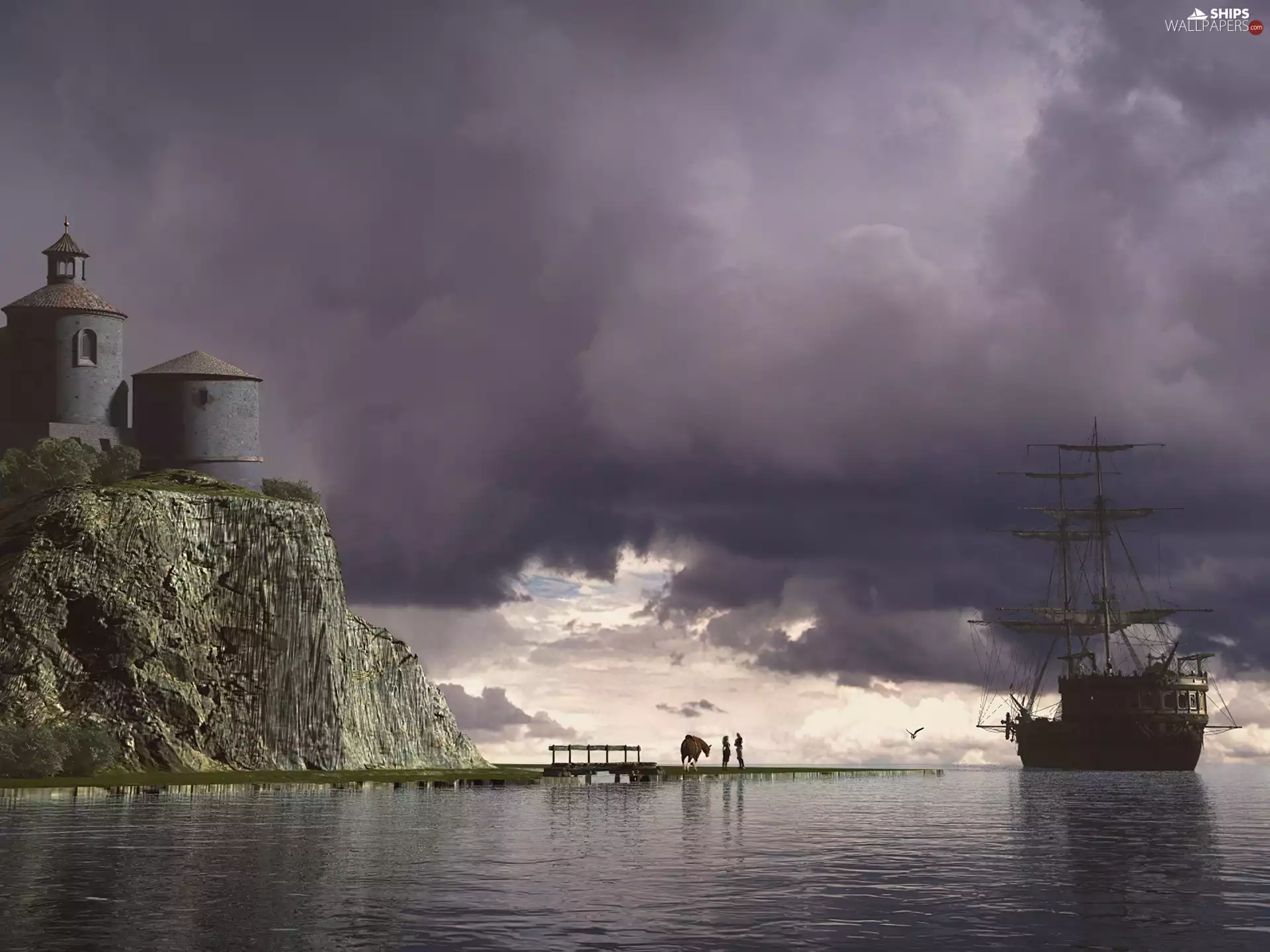 Platform, sailing vessel, Lighthouse