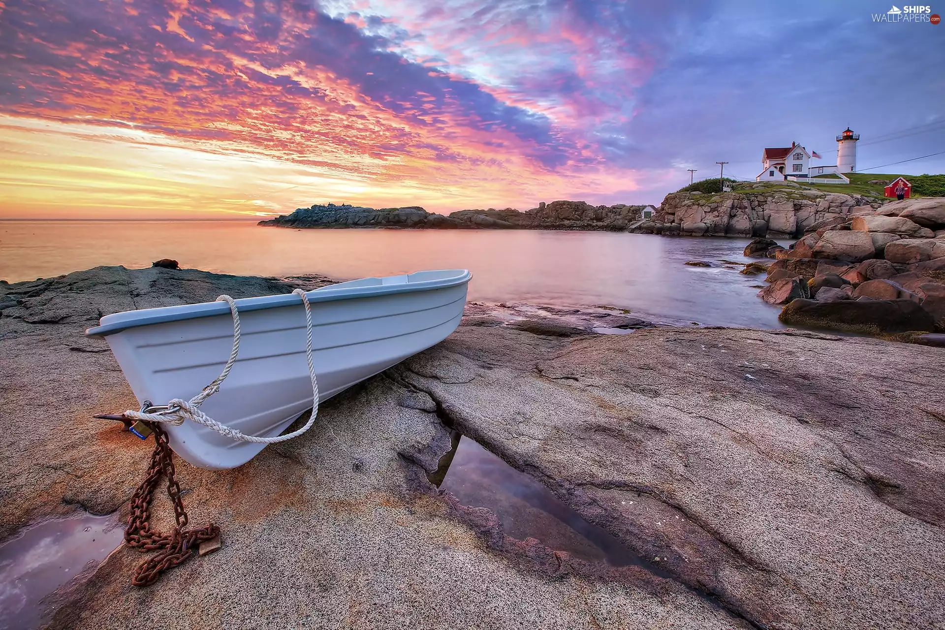 Boat, sea, rocks, Lighthouses