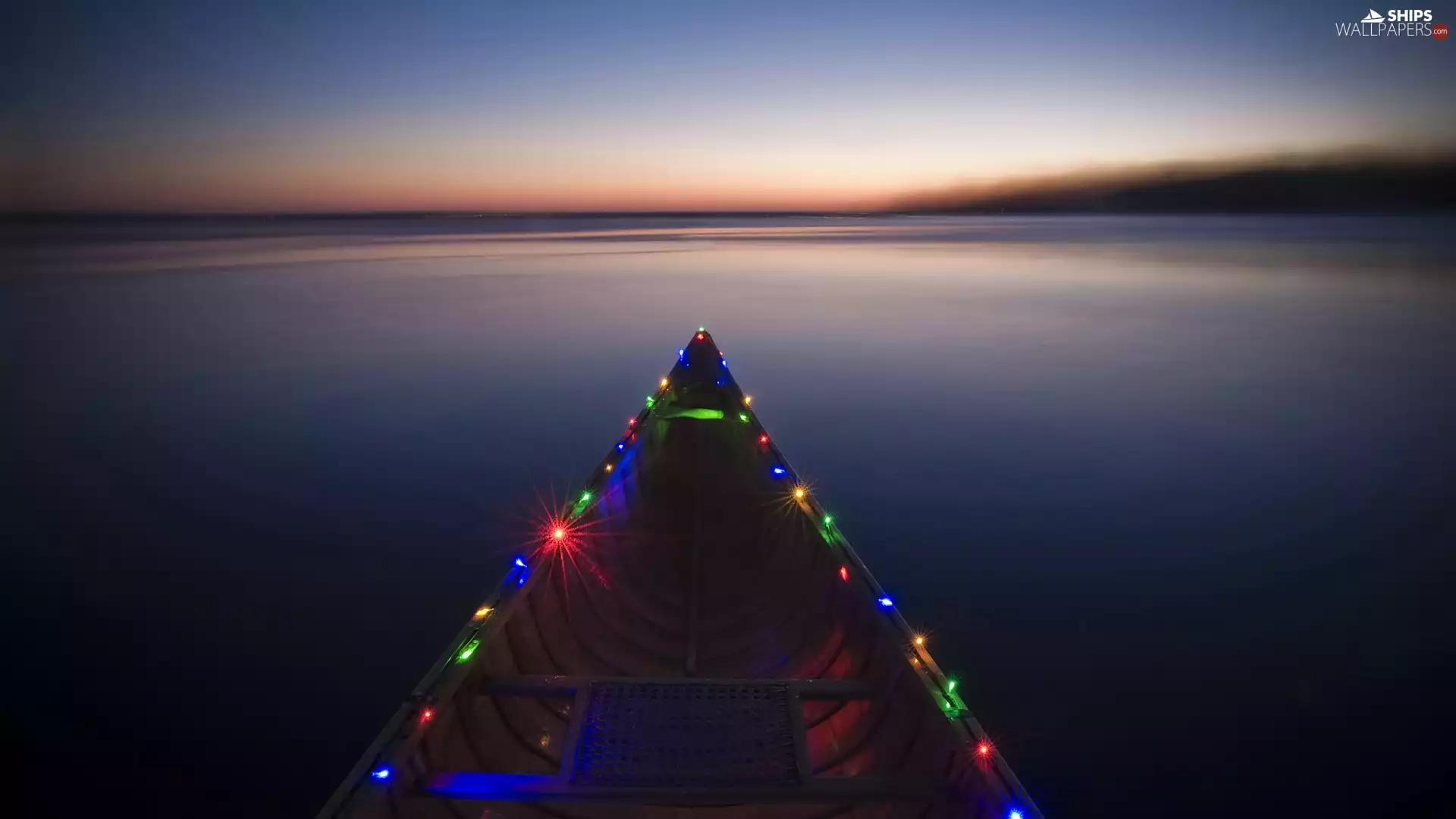 sun, evening, Boat, lights, lake, west