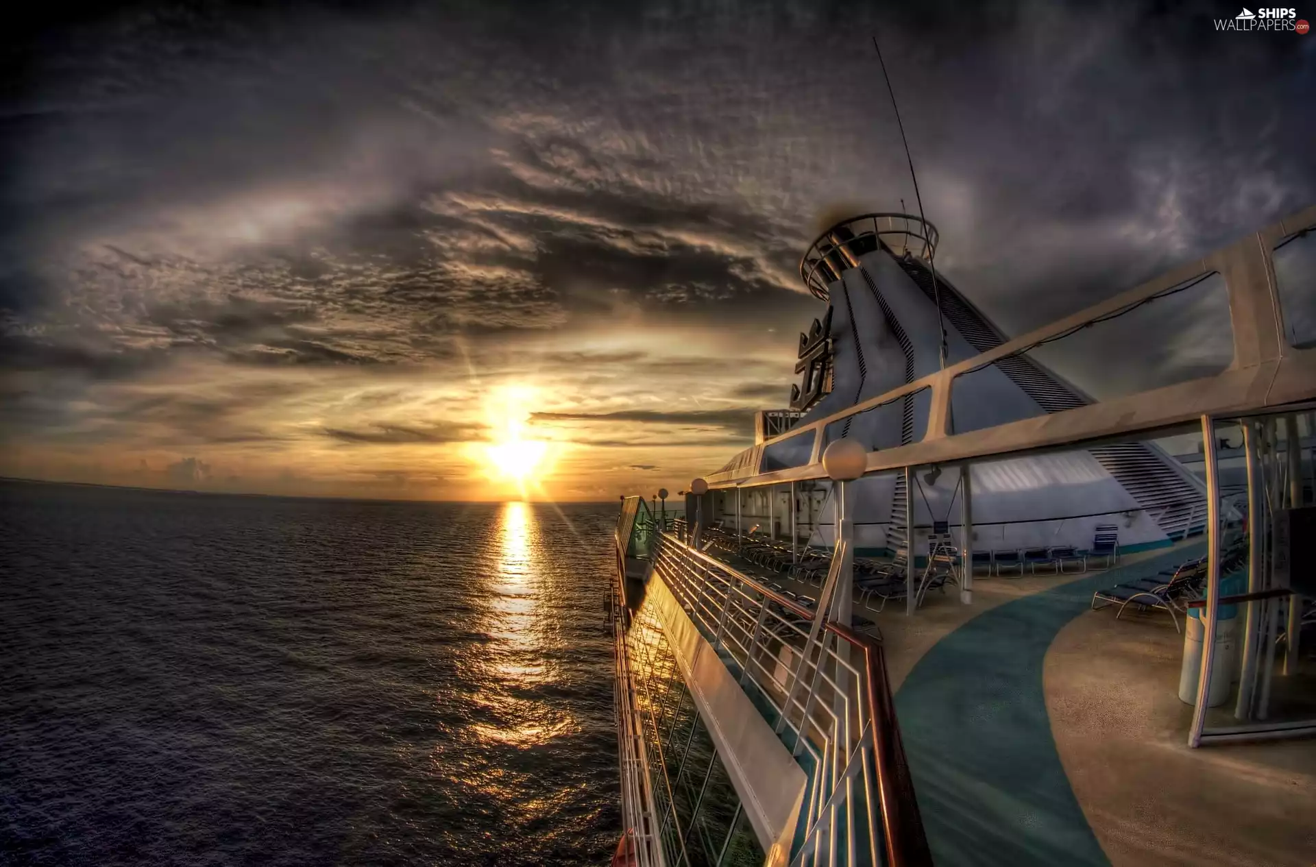 Ship, sea, Sunrise, Liner