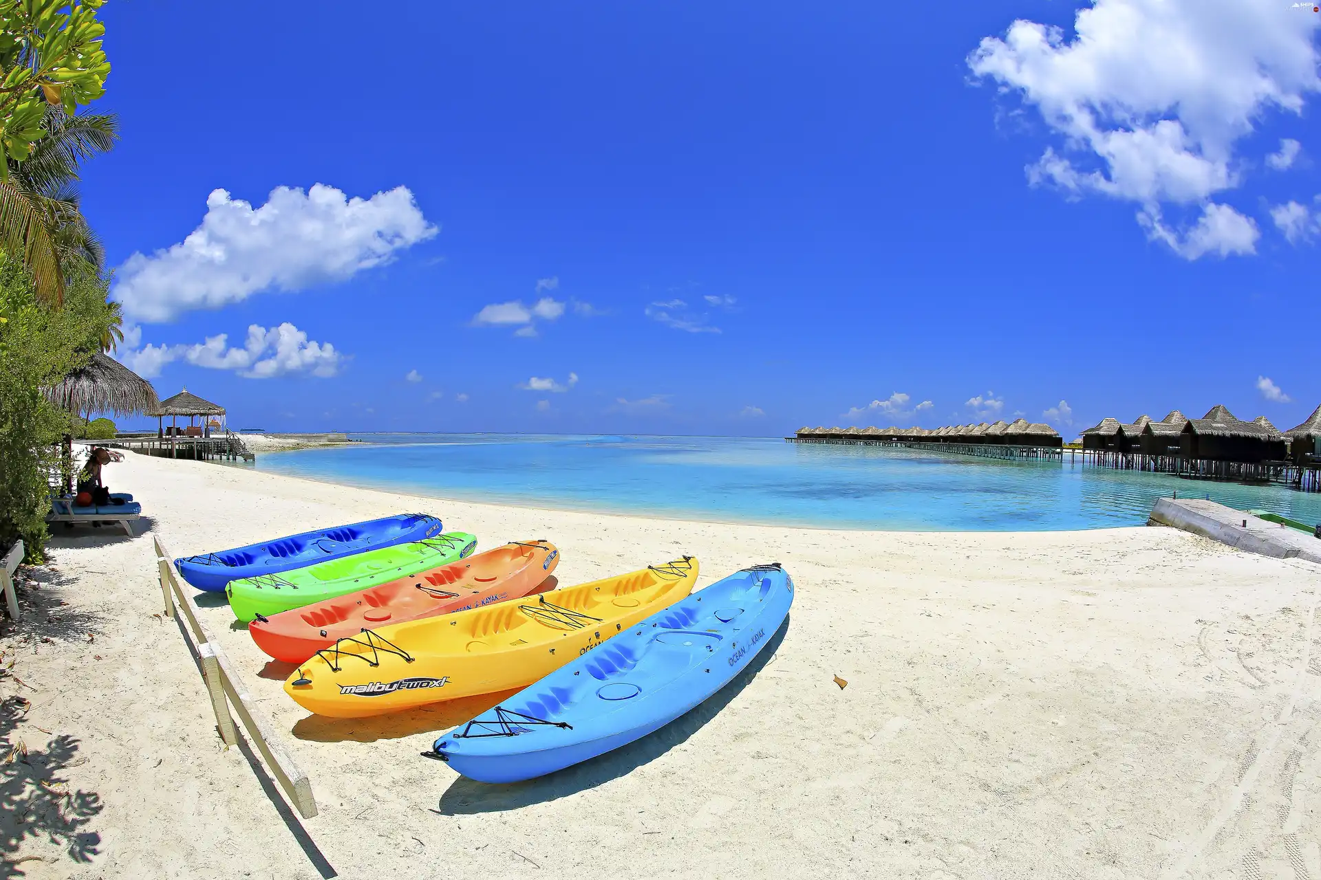 Ocean, Beaches, Maldives, boats