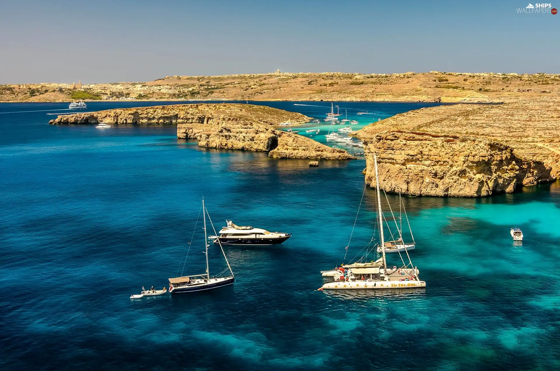 sea, rocks, Malta, Yachts