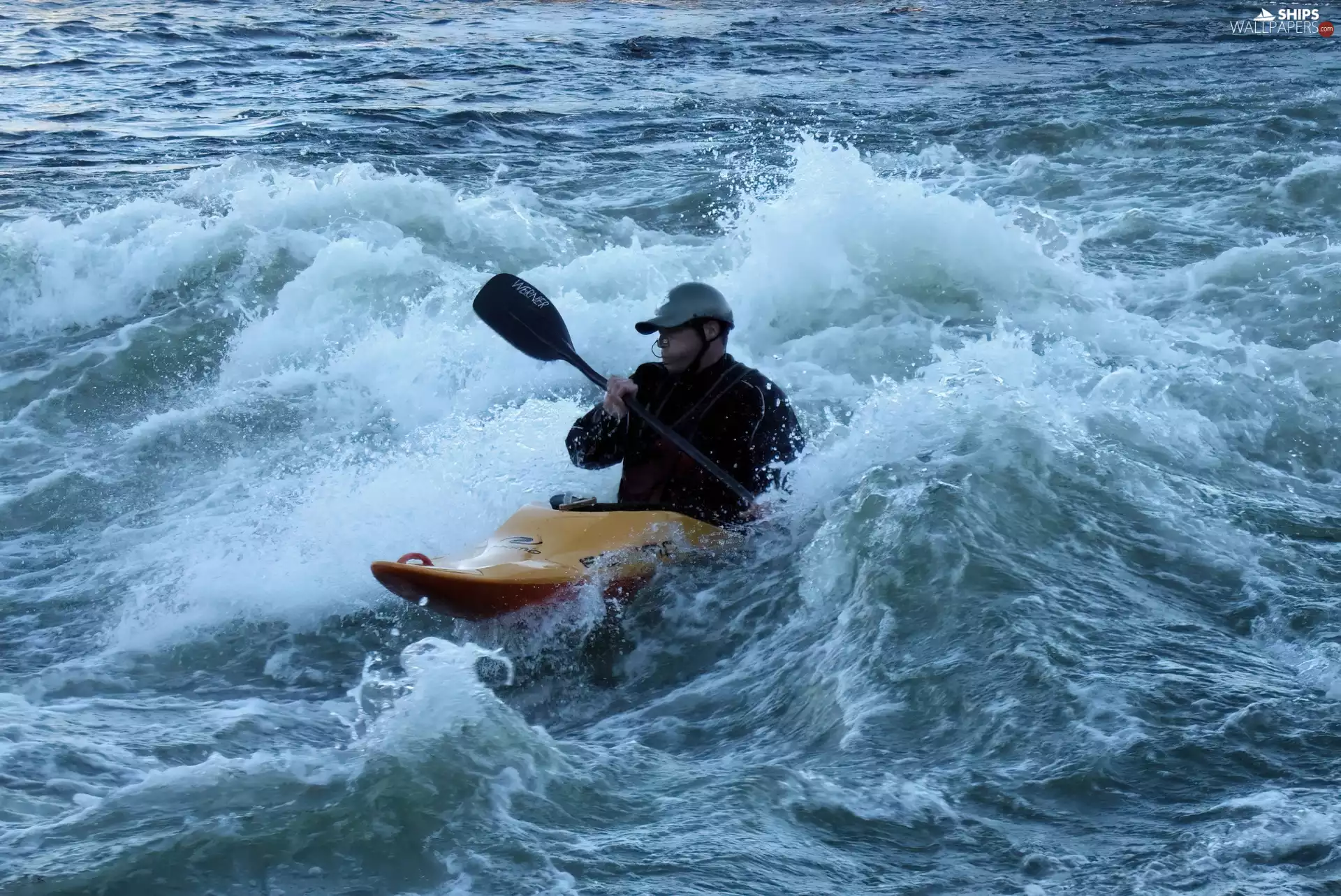 a man, agitated, River, Kayak