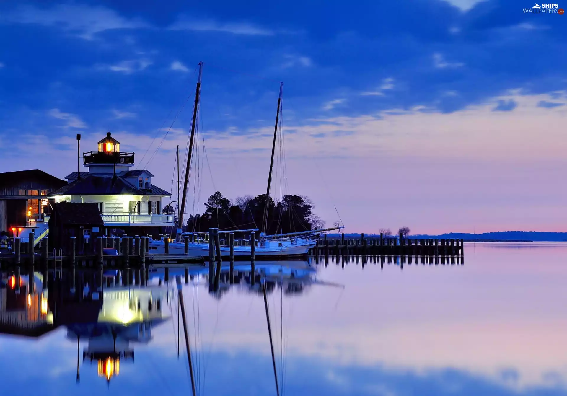 Lighthouse, pier, Yacht, maritime