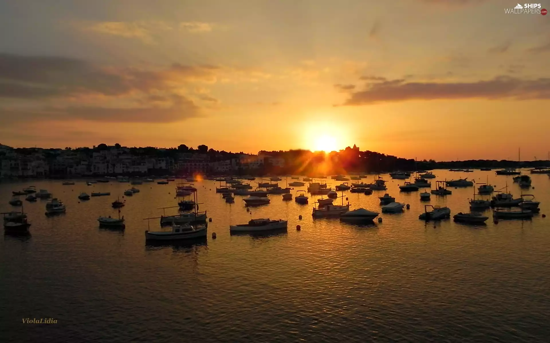 sun, Italy, boats, motorboat, sea, west
