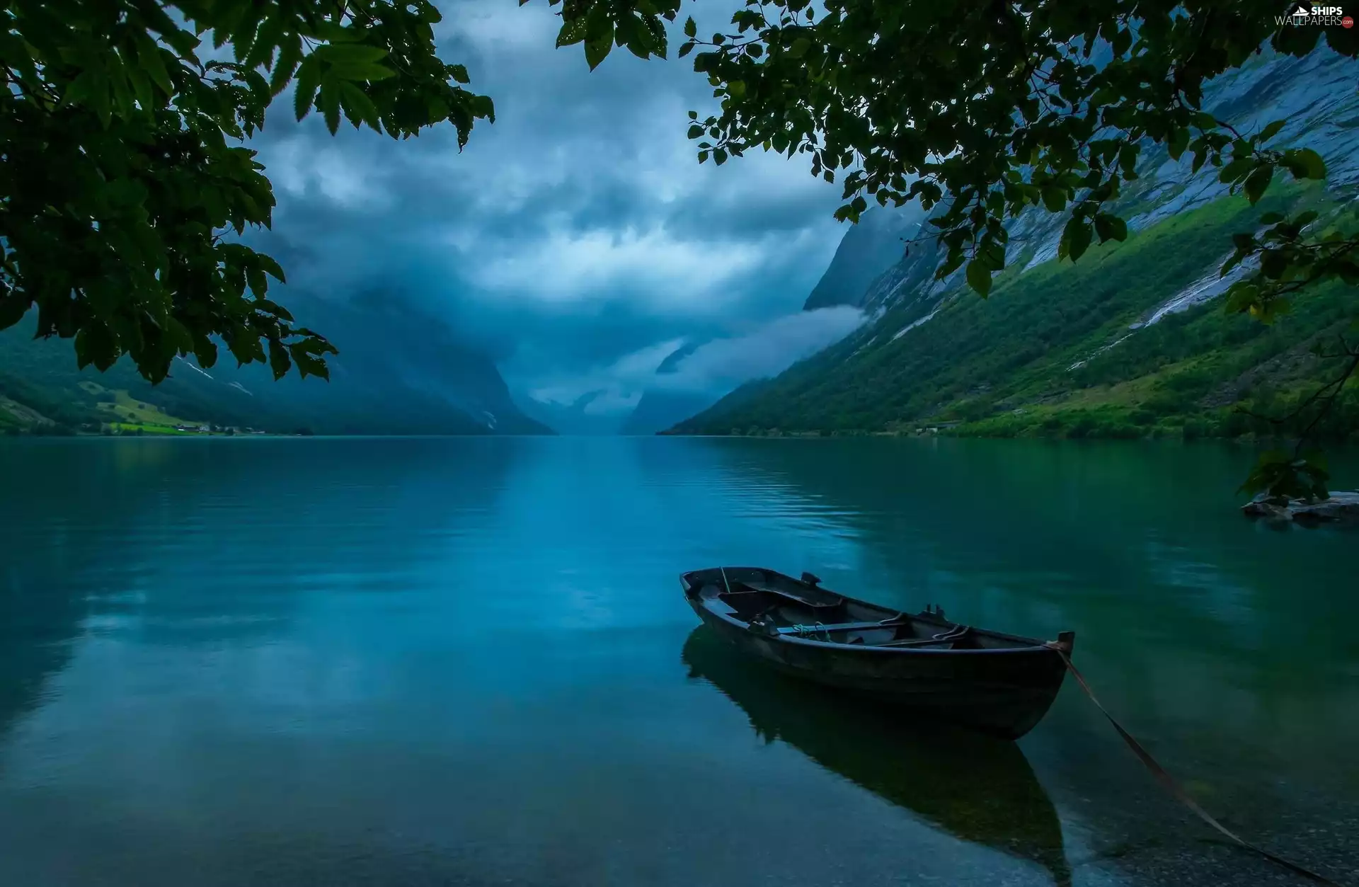 Mountains, bath-tub, Jølstravatn Lake, evening, Norway