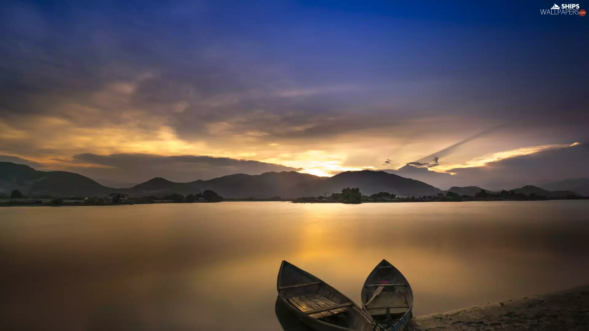 Great Sunsets, Mountains, Mountains, boats, lake