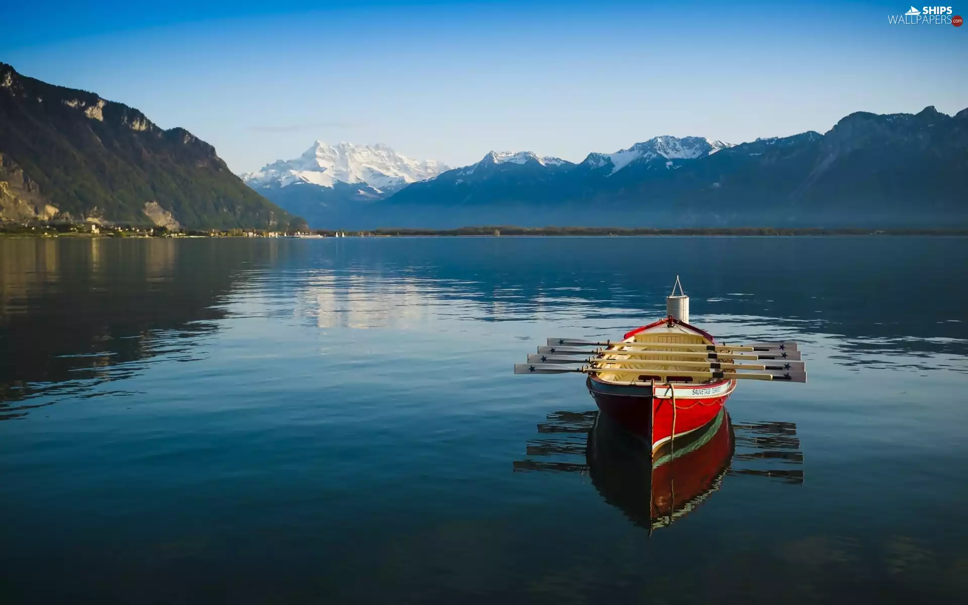 paddle, Mountains, lake, Boat, quiet